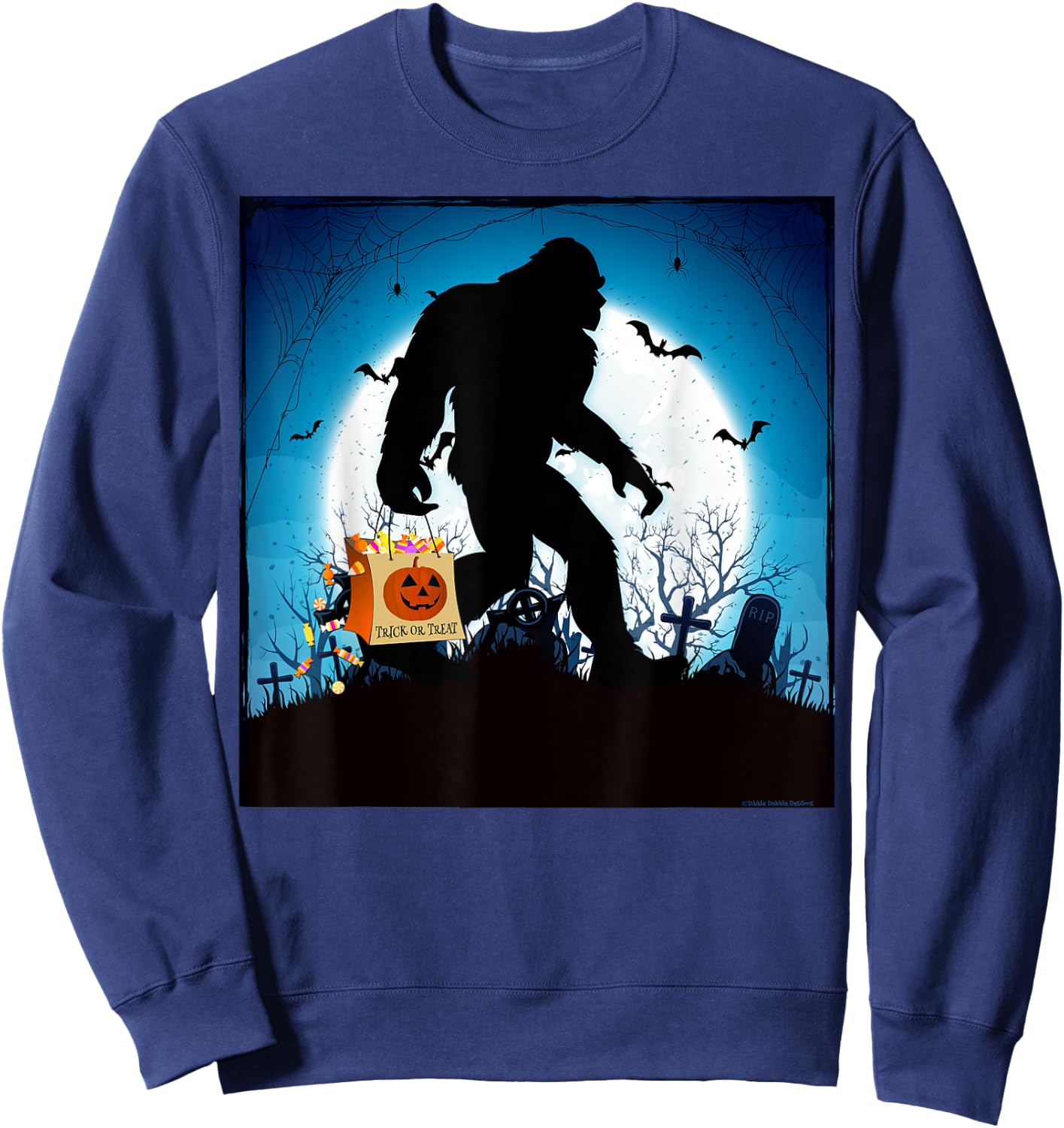 Spooky Halloween Bigfoot Trick or Treating Full Moon Bigfoot Sweatshirt - Sweatshirt | Navy