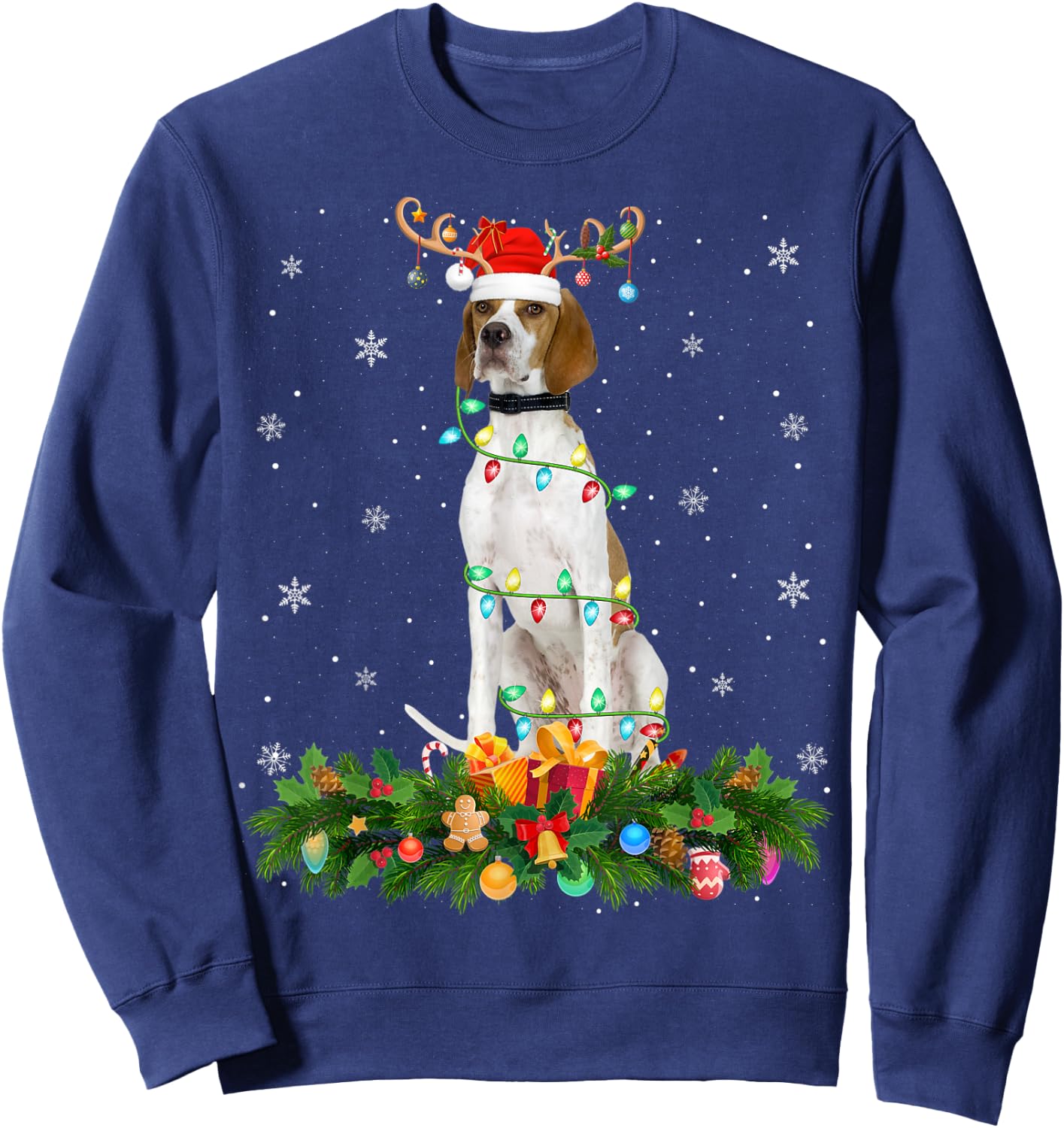 English Pointer Lover Reindeer Hat English Pointer Christmas Sweatshirt - Sweatshirt | Navy