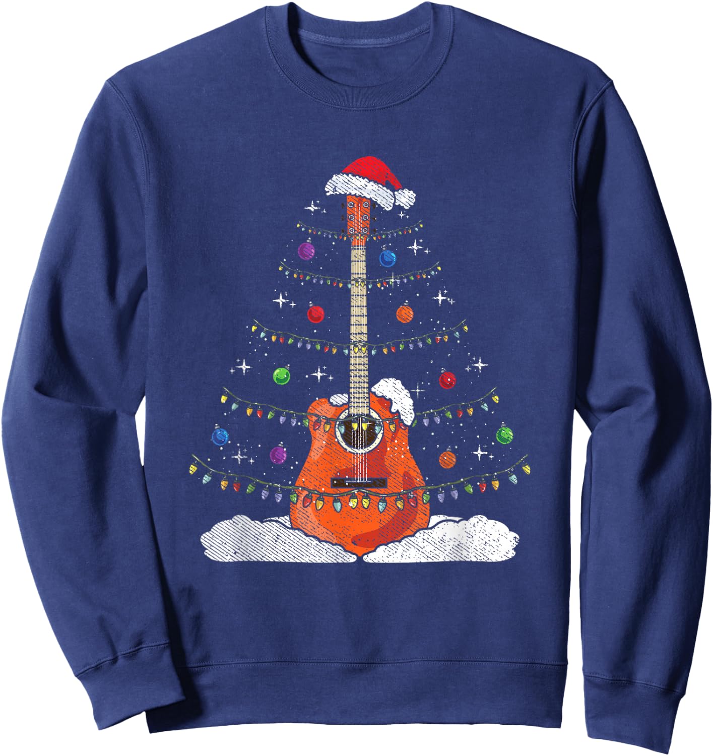 Christmas Guitar - Xmas Lights Guitarist Sweatshirt - Sweatshirt | Navy