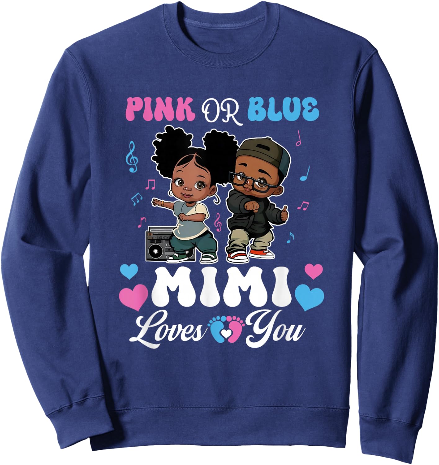 Pink Or Blue Mimi Loves You Black Baby Gender Reveal Sweatshirt - Sweatshirt | Navy