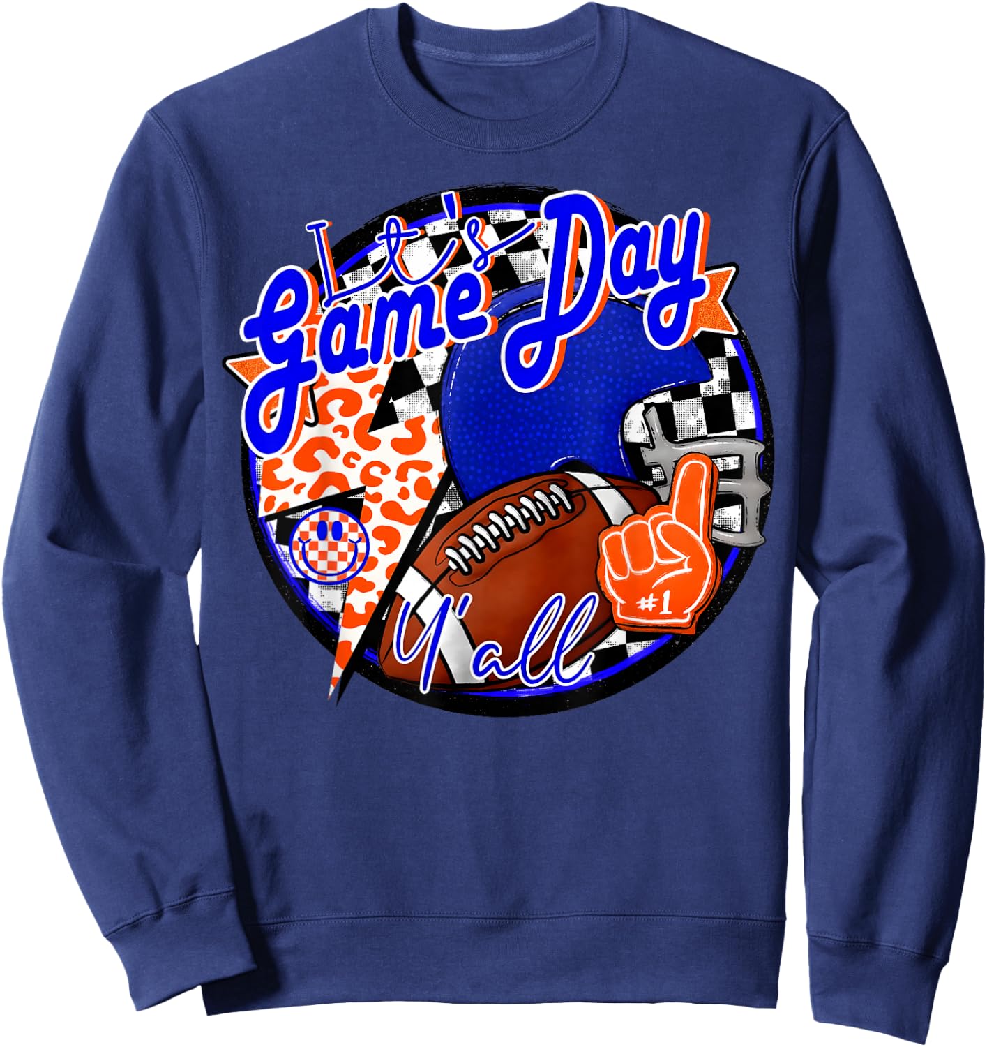 It's Game Day Y'all Retro Football Team Spirit Blue & Orange Sweatshirt - Sweatshirt | Navy