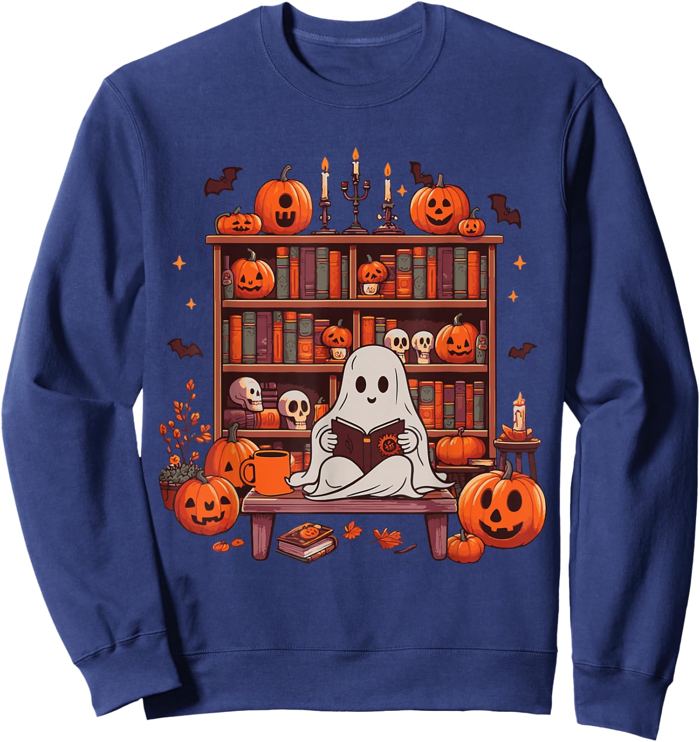 Ghost Book Reader, Reading Book lover Halloween Sweatshirt - Sweatshirt | Navy
