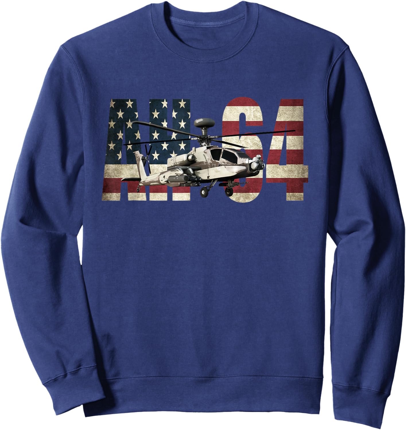 AH-64 AH64 Apache Helicopter US American Flag Sweatshirt - Sweatshirt | Navy