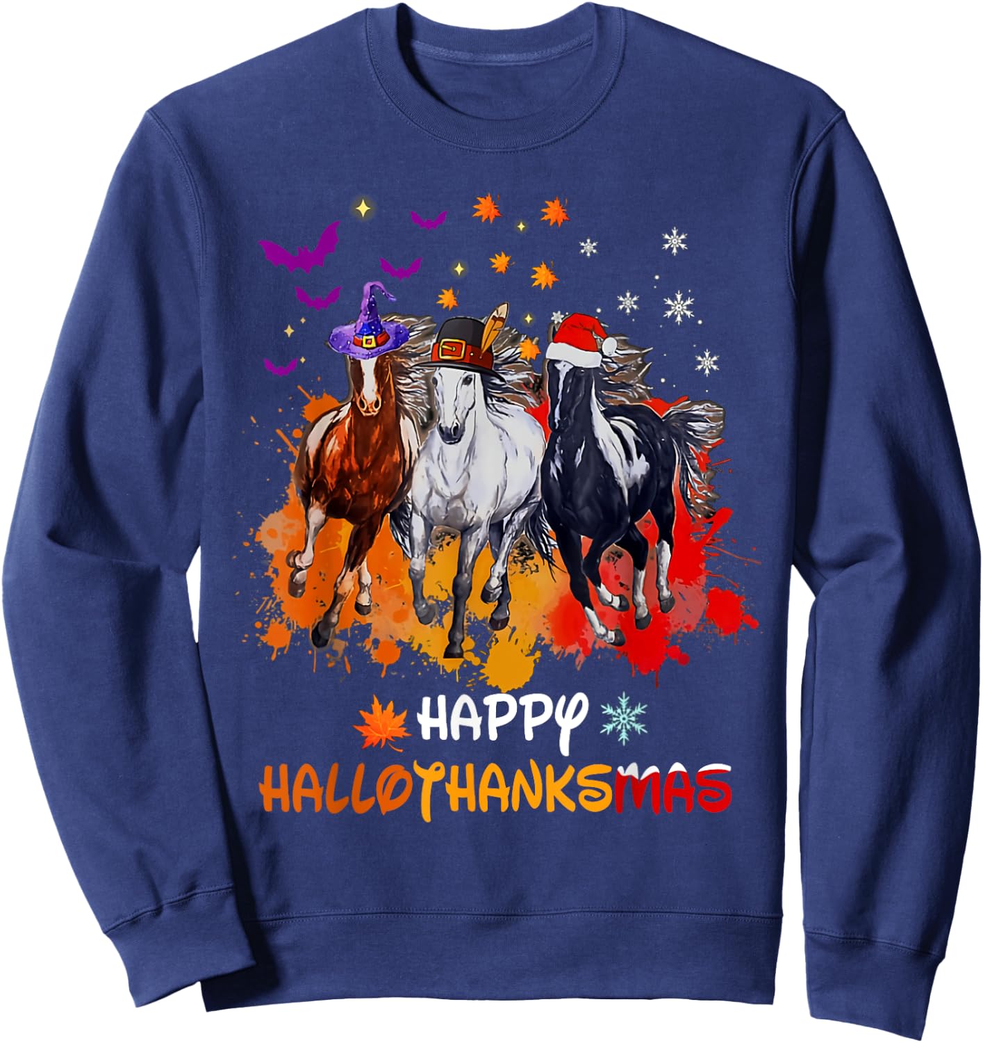 Happy hallothanksmas horse Sweatshirt - Sweatshirt | Navy