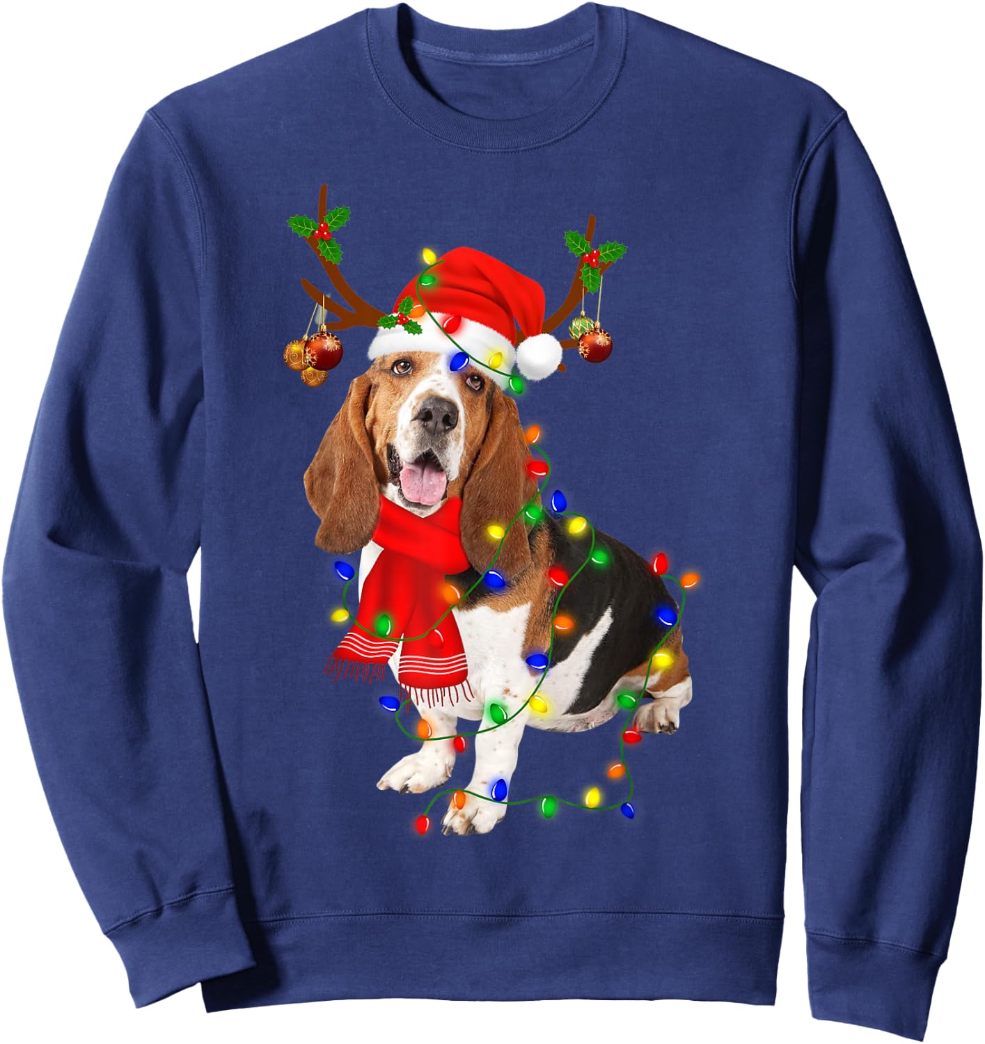 Basset Hound Christmas Light Merry Christmas Winter Gift Sweatshirt - Sweatshirt | Navy