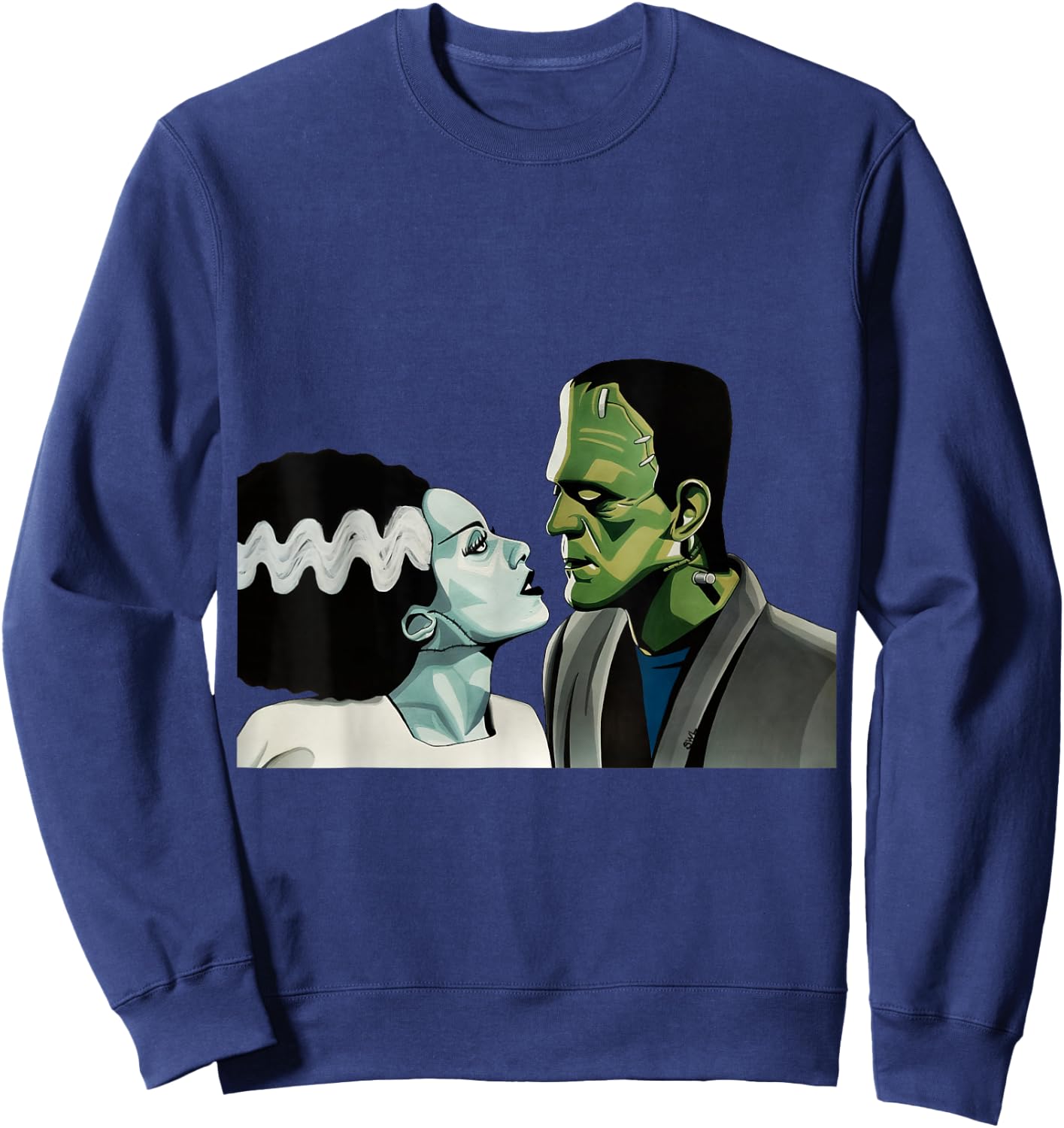 Frankenstein Monster & Bride Halloween Romantic Kiss Scene Sweatshirt - Sweatshirt | Navy