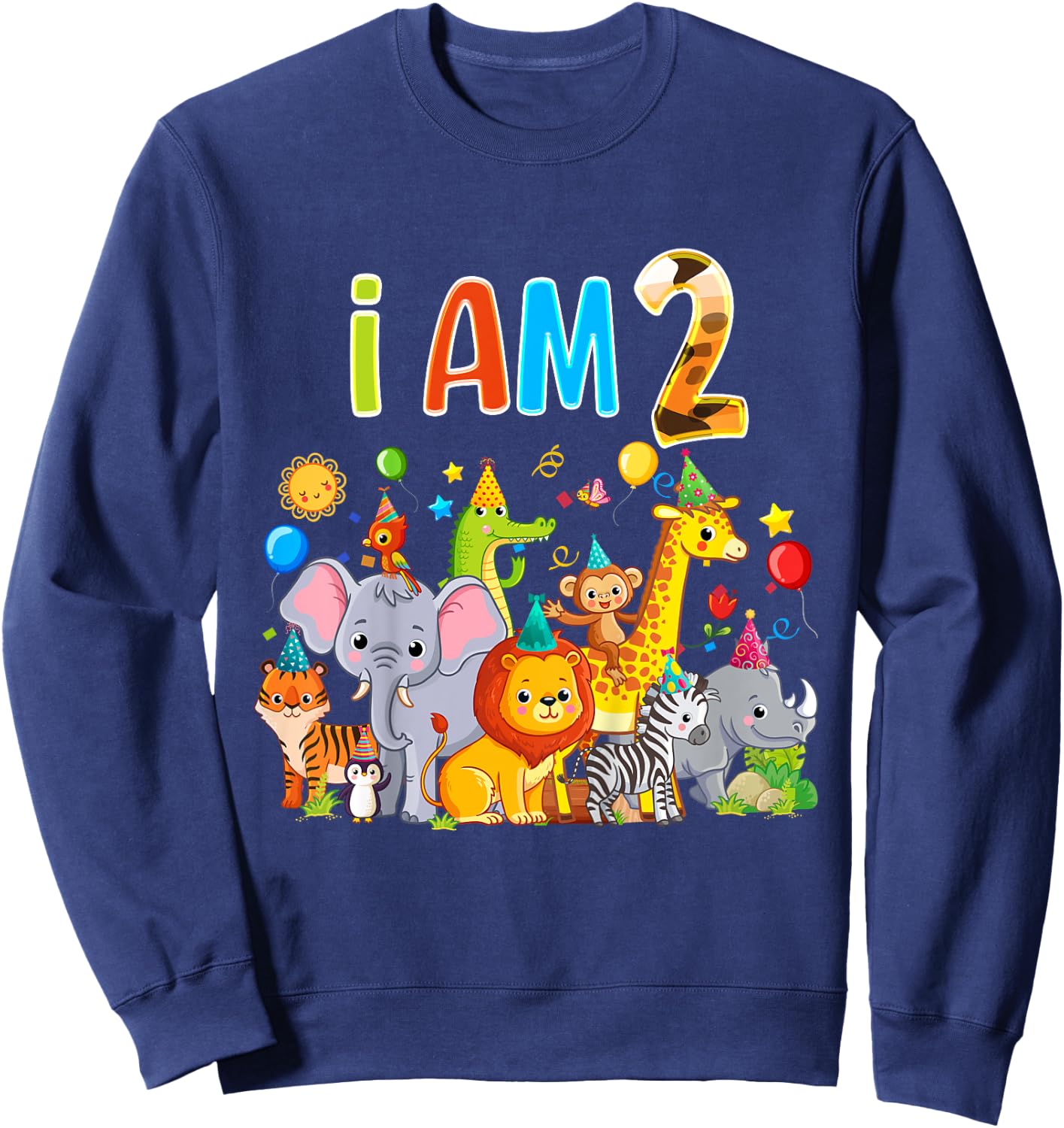 2 Year Old Zoo Animal Birthday Safari Jungle Animal 1th Kids Sweatshirt - Sweatshirt | Navy