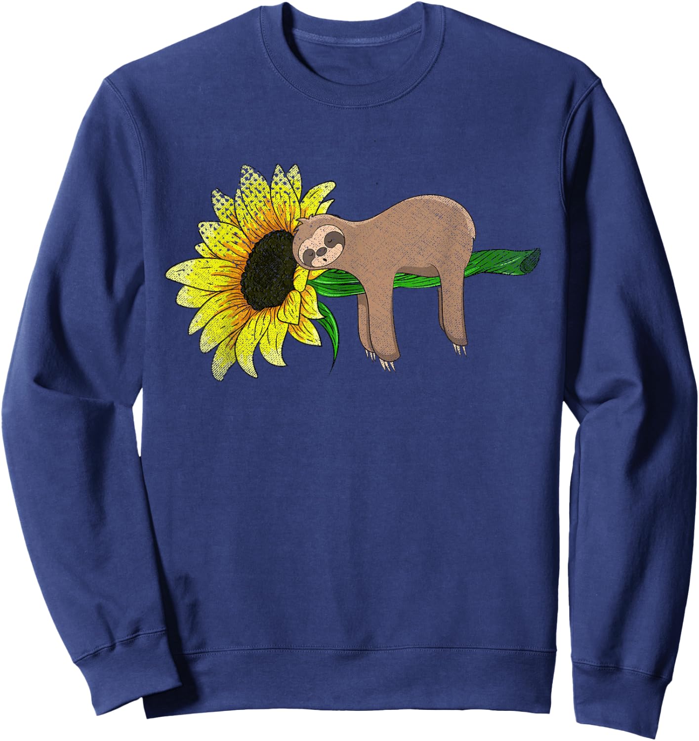Yellow Flower Sunflower Sleepy Animal Lover Wildlife Sloth Sweatshirt - Sweatshirt | Navy