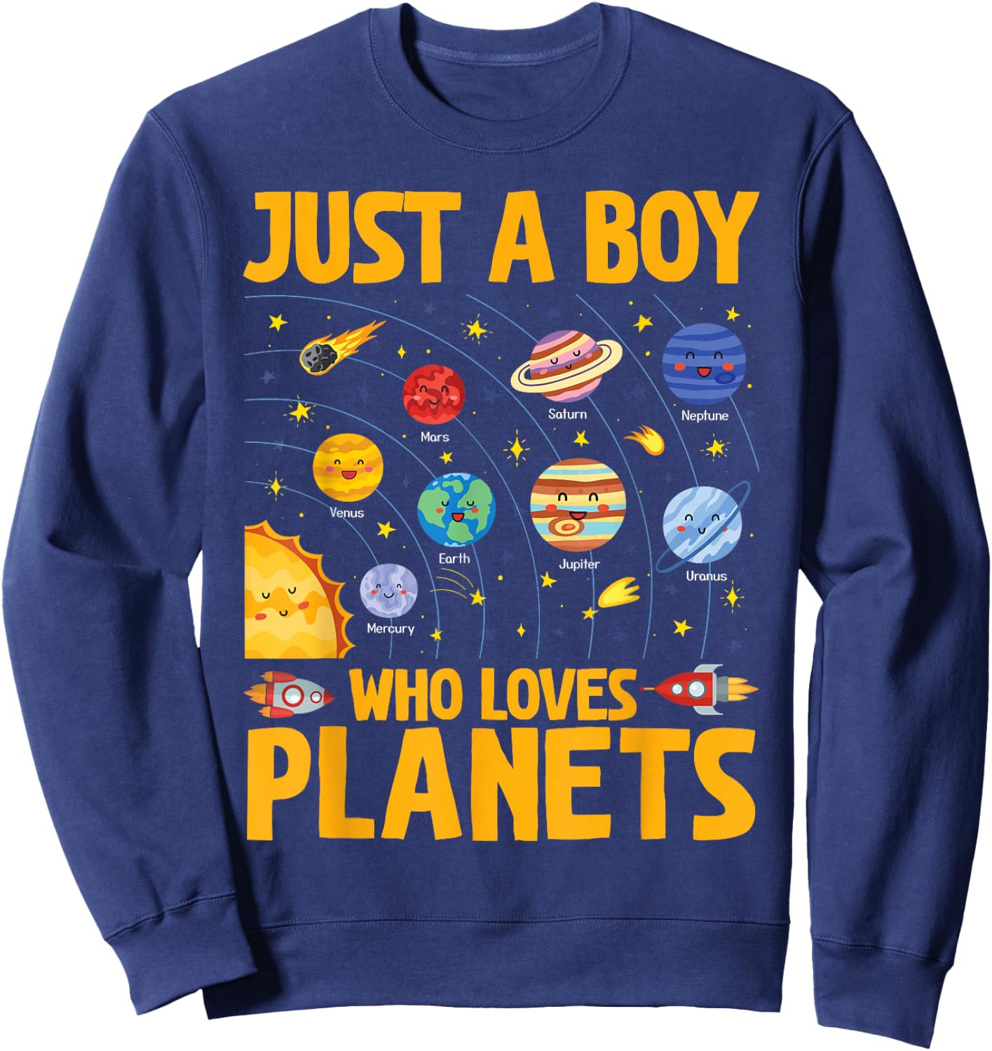 Just A Boy Who Loves Planets Solar System Kids Space Science Sweatshirt - Sweatshirt | Navy