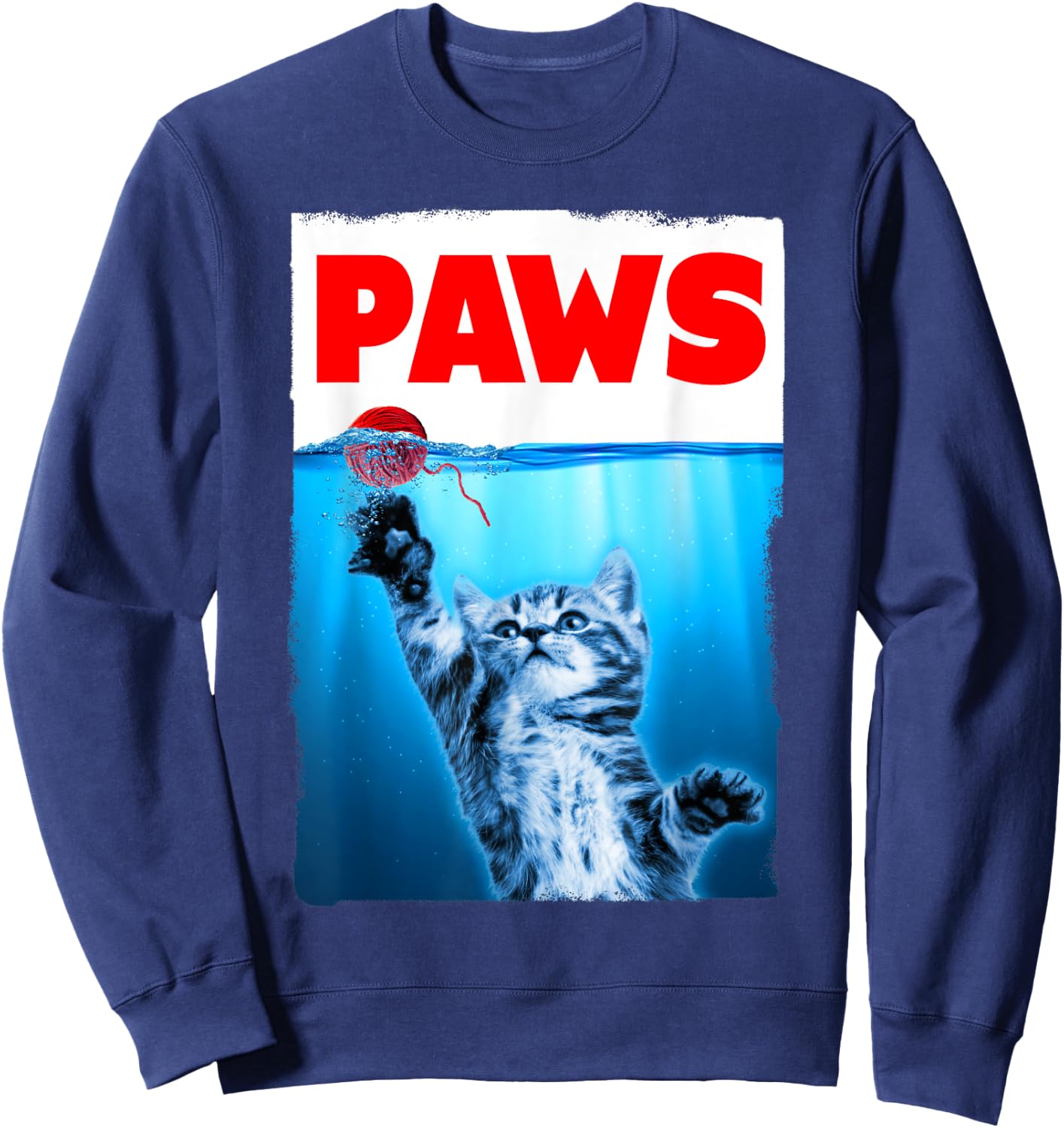 Paws Cat Parody Chasing String Ball Sweatshirt - Sweatshirt | Navy