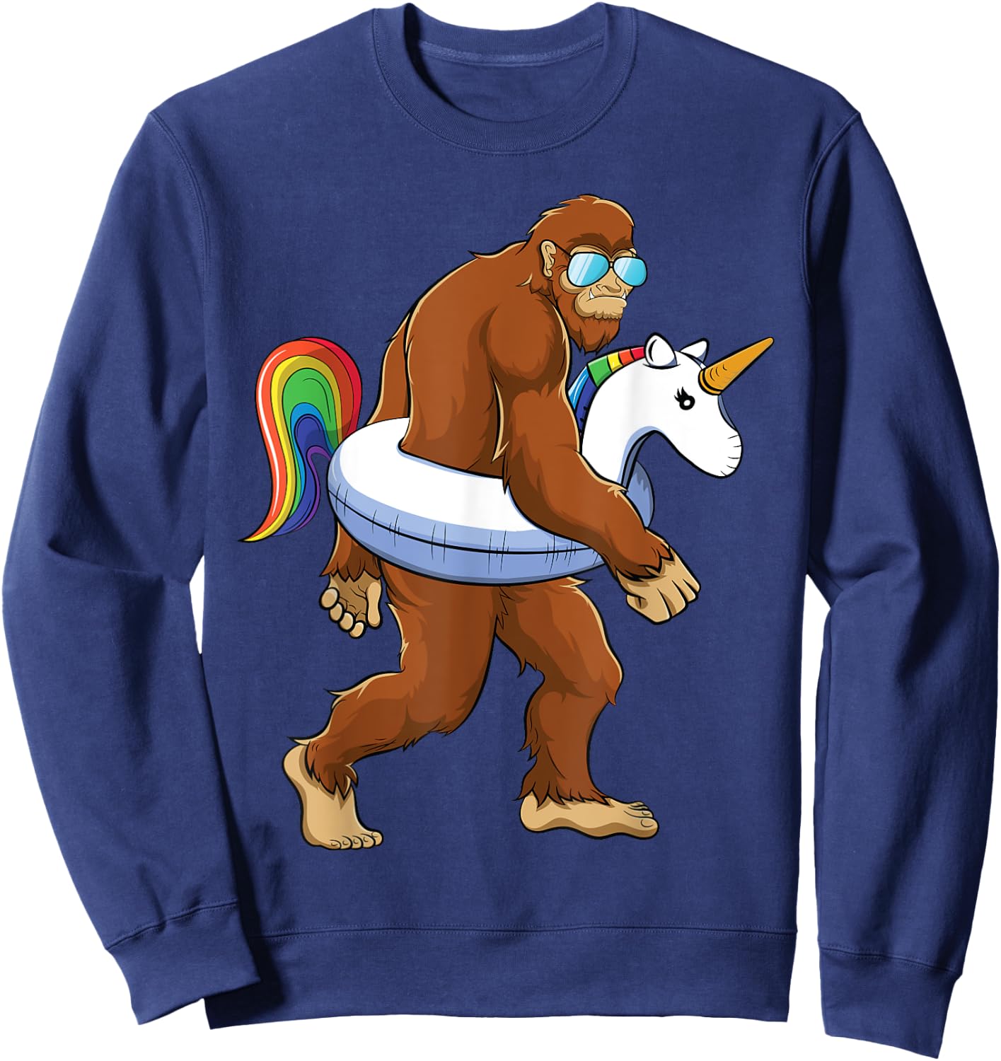 Unicorn Bigfoot Sasquatch Pool Party Boys Girls Funny Summer Sweatshirt - Sweatshirt | Navy