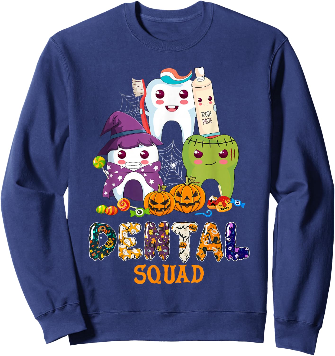 Cute Dental Squad Trick Or Teeth Denstist Halloween Ghost Sweatshirt - Sweatshirt | Navy
