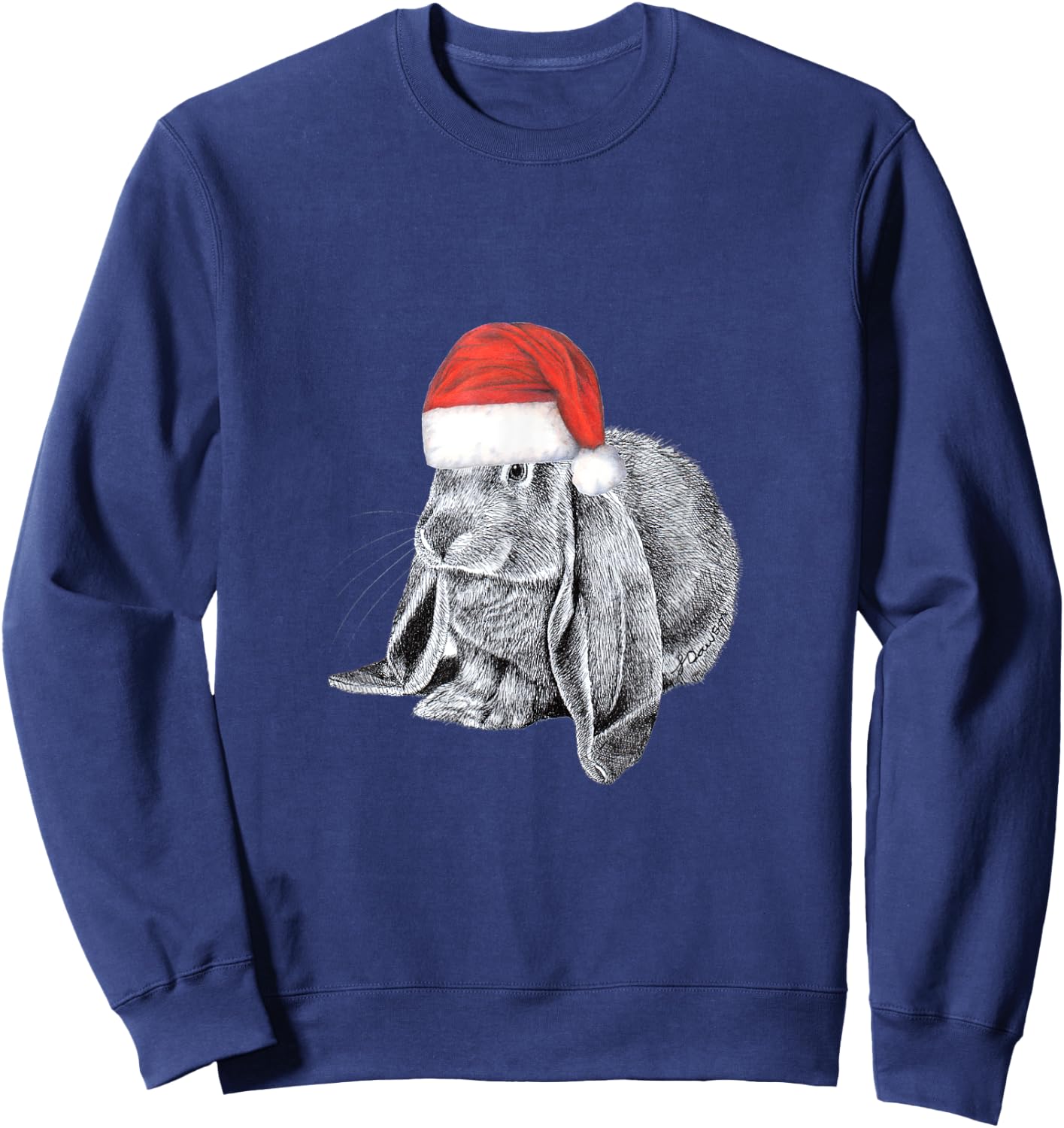 English Lop Eared Bunny Rabbit Wearing Christmas Santa Hat Sweatshirt - Sweatshirt | Navy