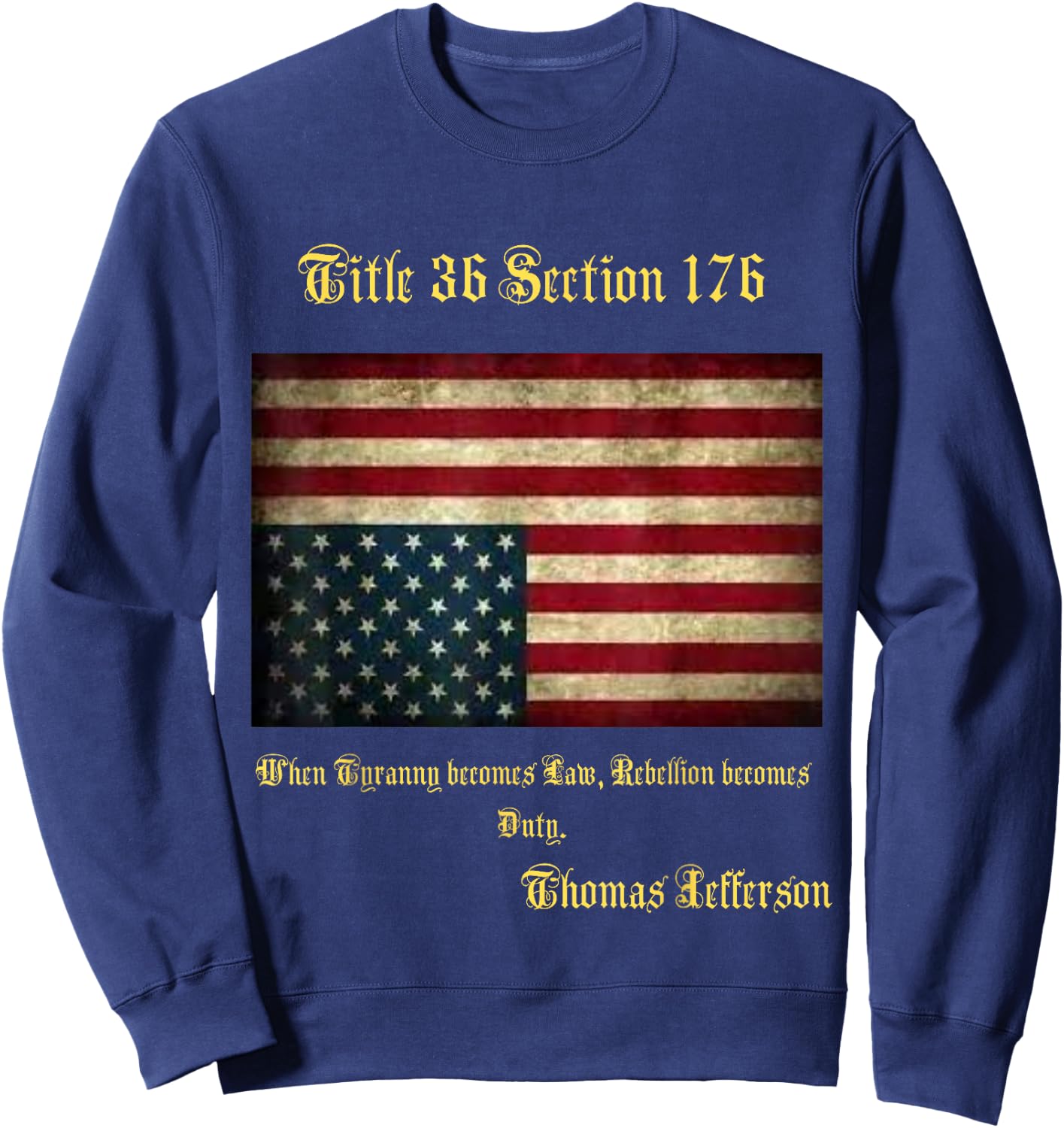 American Flag Distress Upside Down Thomas Jefferson Patriot Small Sweatshirt - Sweatshirt | Navy