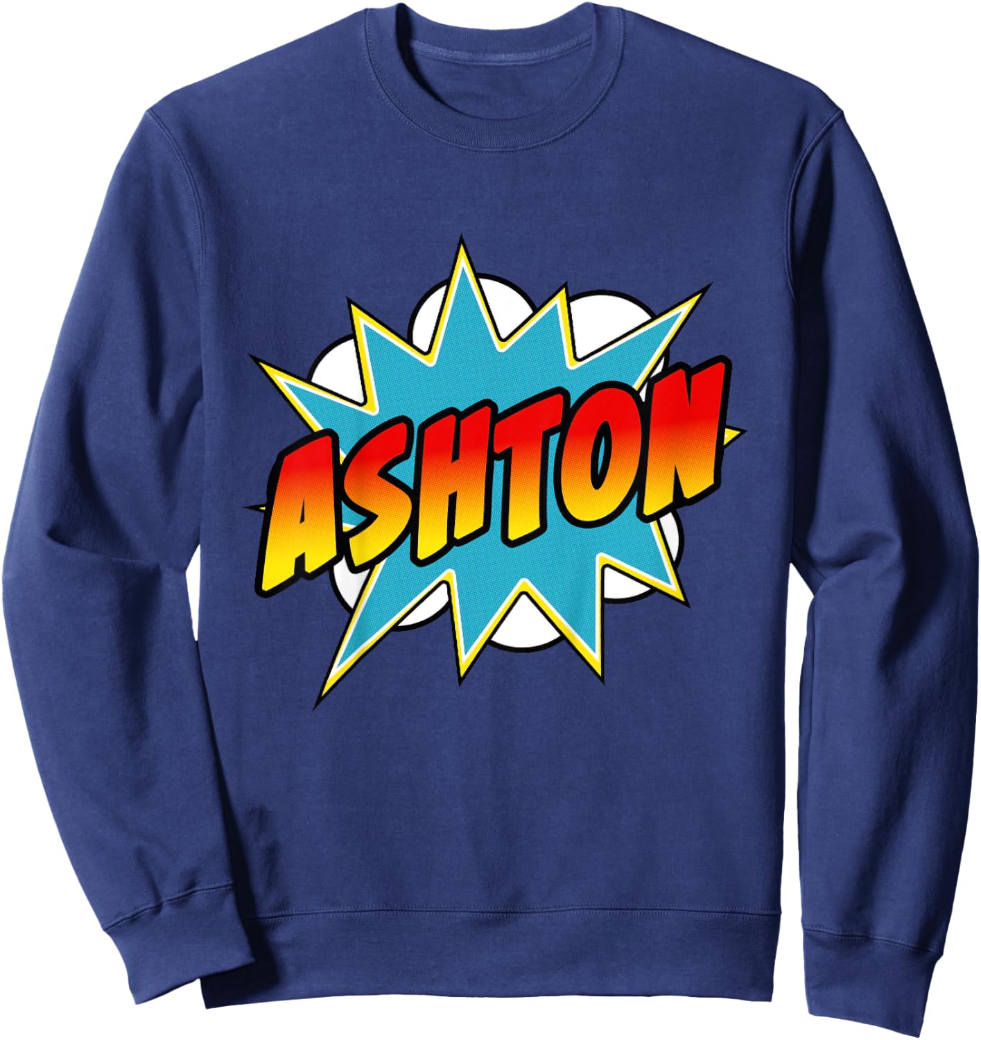 Kids Boys Ashton Name Comic Book Superhero Sweatshirt - Sweatshirt | Navy