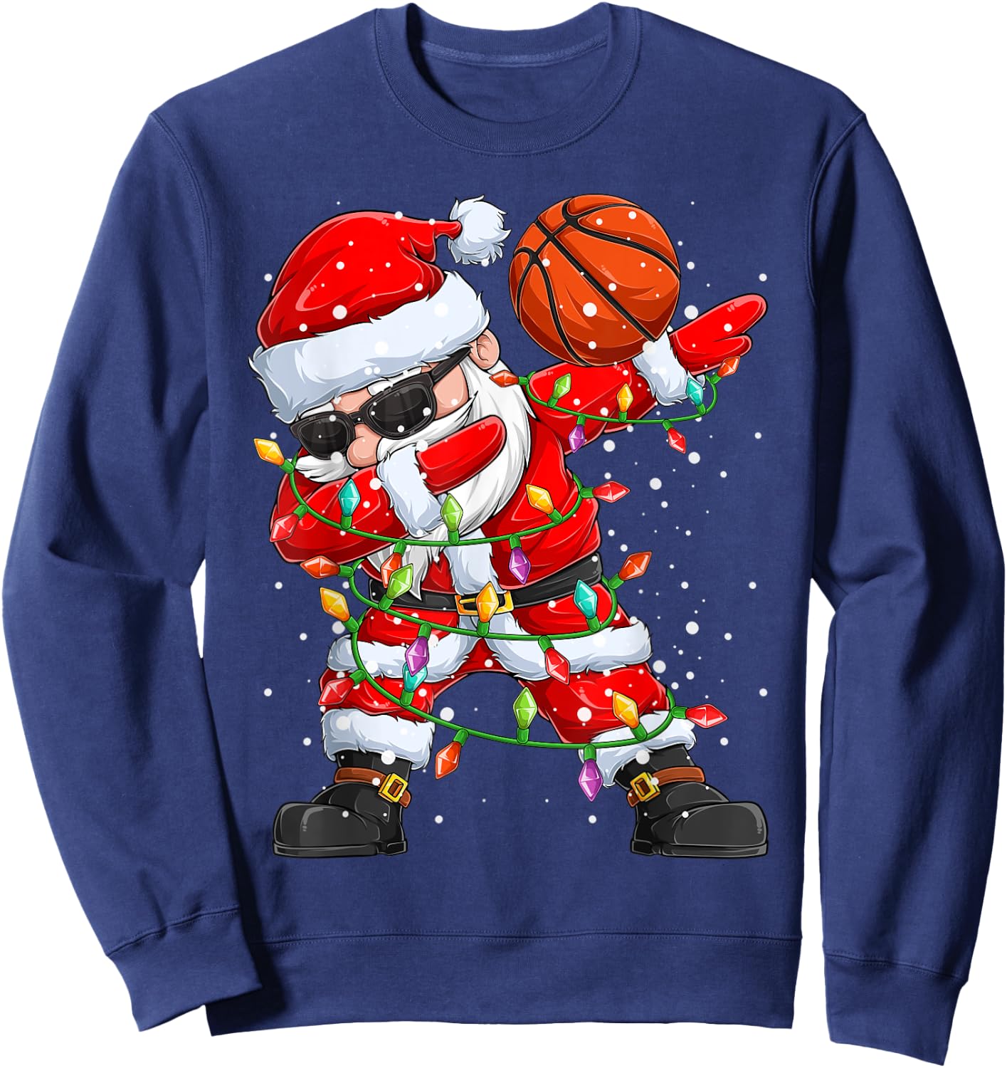 Dabbing Santa Basketball Christmas Tree Lights Kids Dab Xmas Sweatshirt - Sweatshirt | Navy