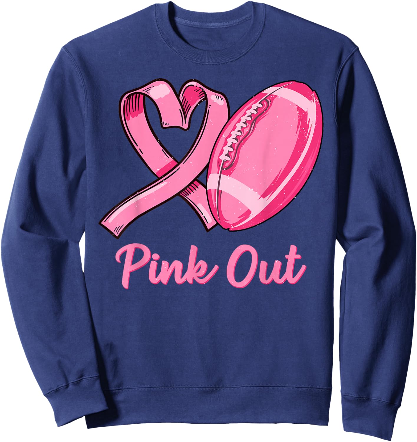 Pink Out Breast Cancer Awareness Bleached Football Mom Girls Sweatshirt - Sweatshirt | Navy