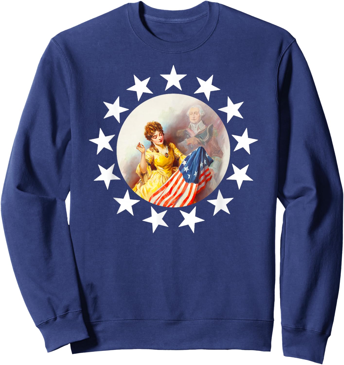 1776 George Washington Betsy Ross Flag Shirt Art-13 Stars Sweatshirt - Sweatshirt | Navy