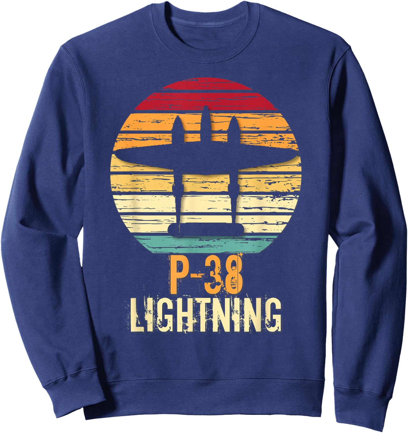 Vintage Warbird P-38 Lightning Fighter Airplane Sweatshirt - Sweatshirt | Navy