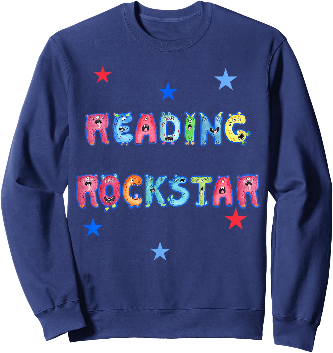 Reading Rockstar, Funny, Cool Monster Alphabet Letters Sweatshirt - Sweatshirt | Navy