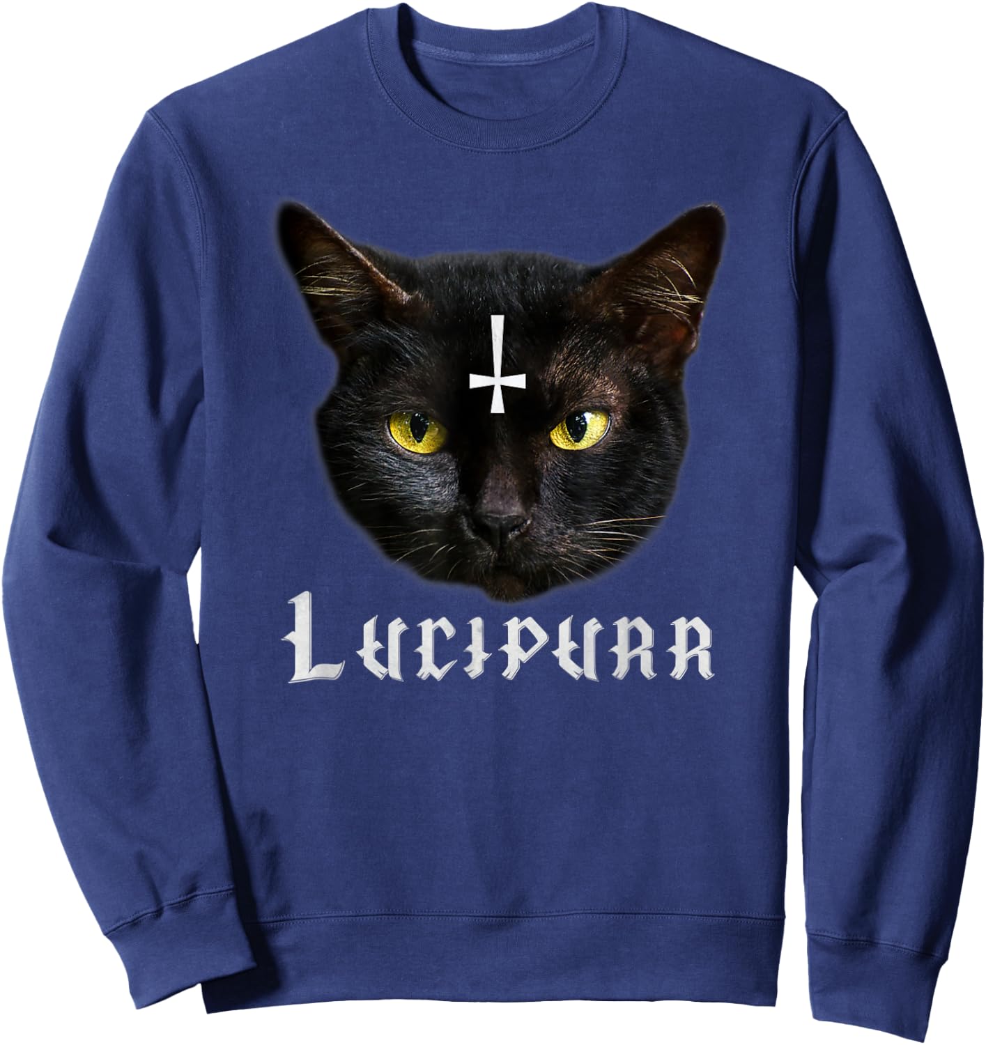 Lucipurr Satanic Cat Antichrist Baphomet 666 Women Sweatshirt - Sweatshirt | Navy
