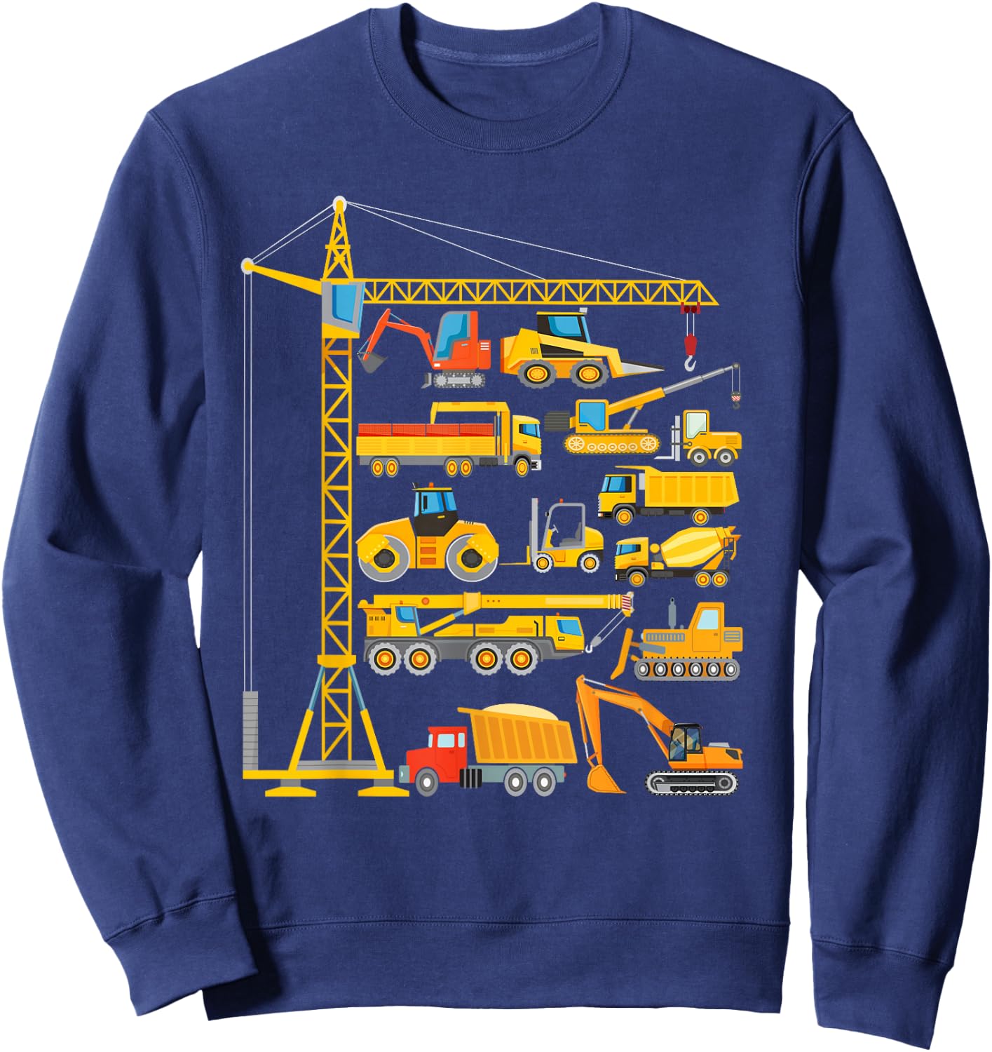 Types of Construction Excavator Bulldozer Truck Crane Sweatshirt - Sweatshirt | Navy