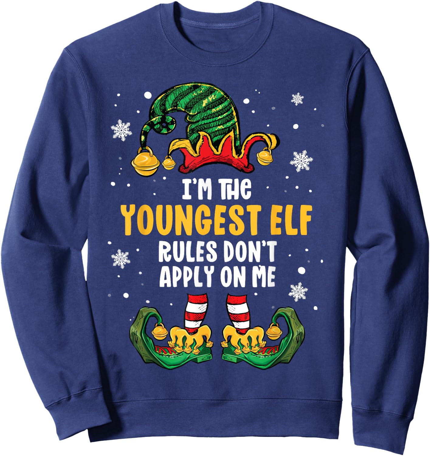 Youngest Child Shirt Elf Family Matching Sibling Christmas Sweatshirt - Sweatshirt | Navy