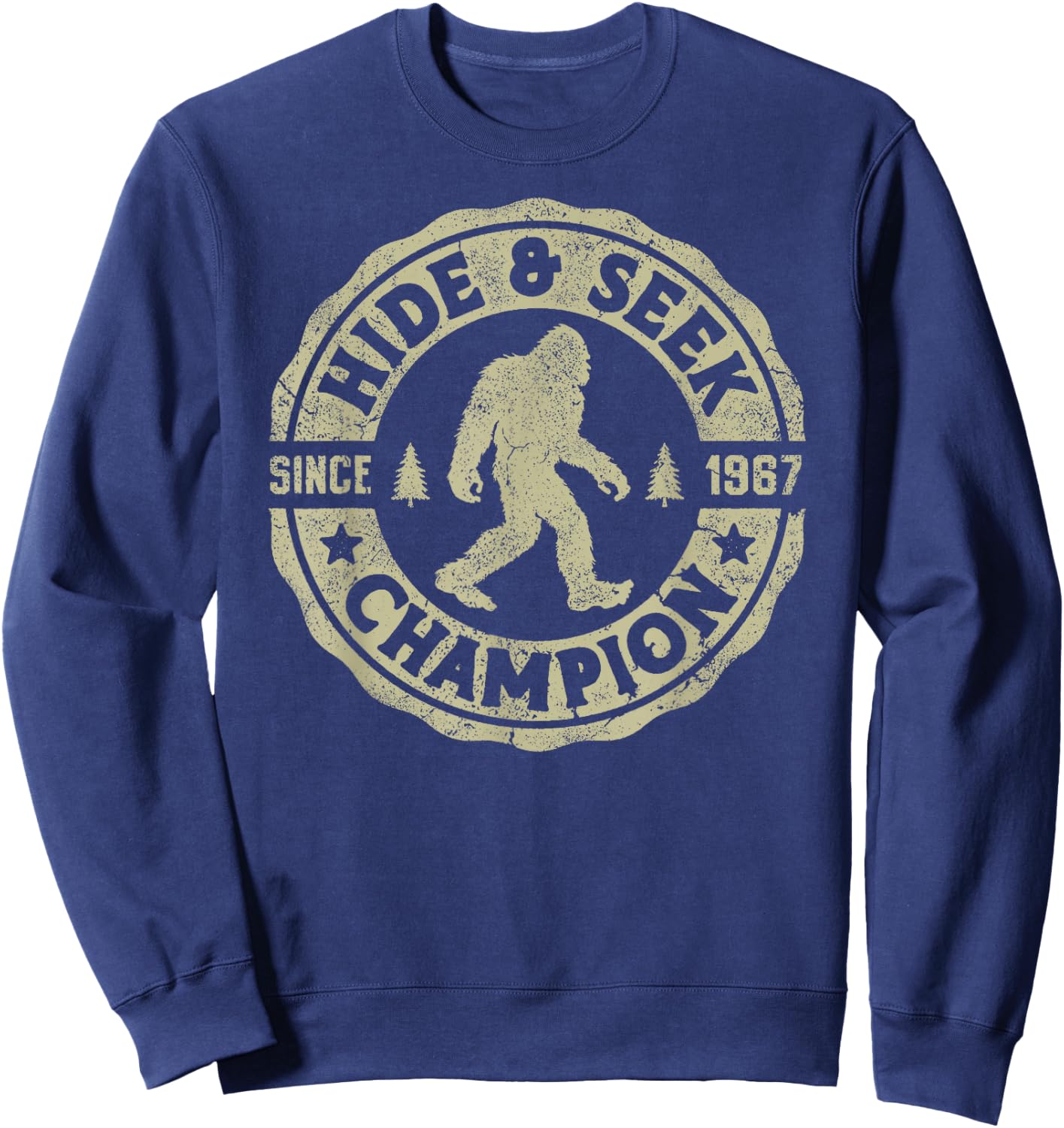 Bigfoot Hide And Seek Champion Funny Sasquatch Retro Vintage Sweatshirt - Sweatshirt | Navy