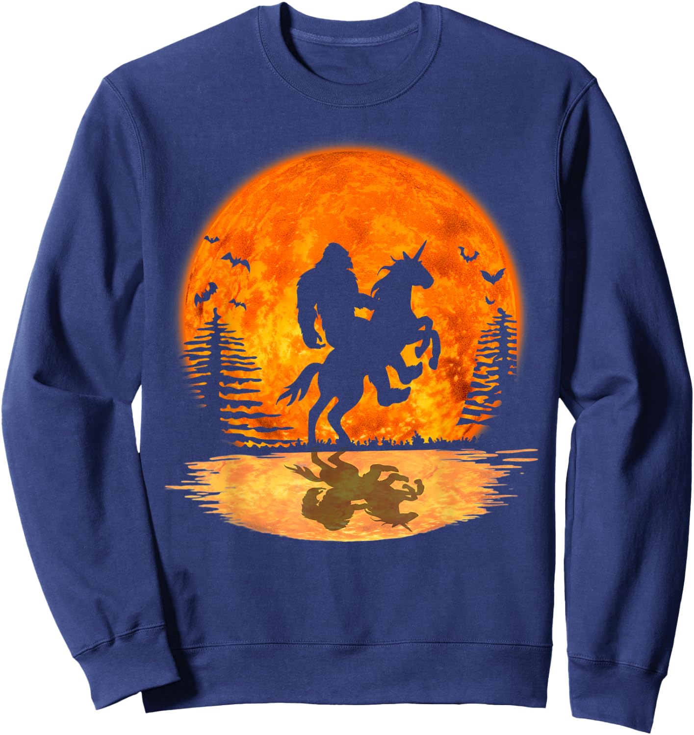 Bigfoot Sasquatch Riding Unicorn In The Moonlight Halloween Sweatshirt - Sweatshirt | Navy
