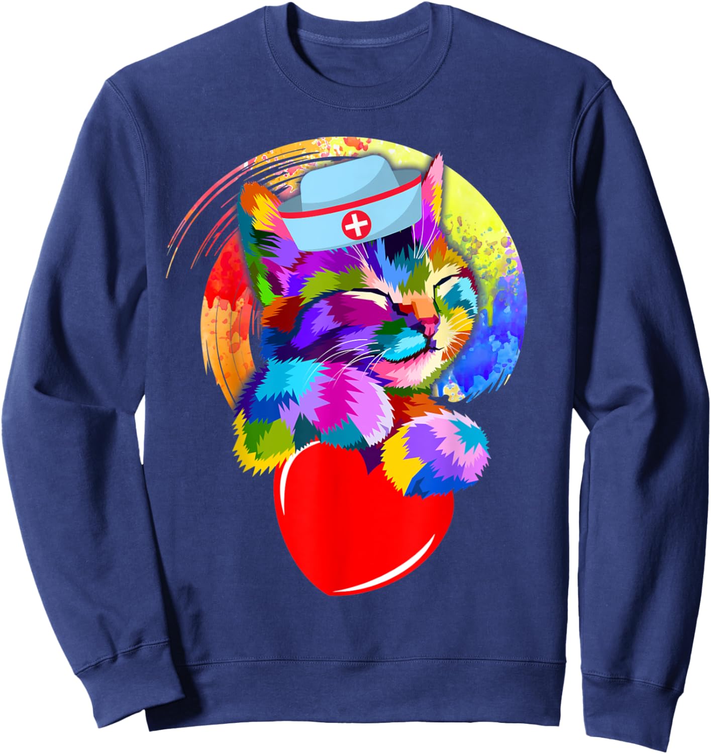 Funny Nurse Cat Cute Heart Kitten Lovers Healthcare Workers Men Women Sweatshirt - Sweatshirt | Navy