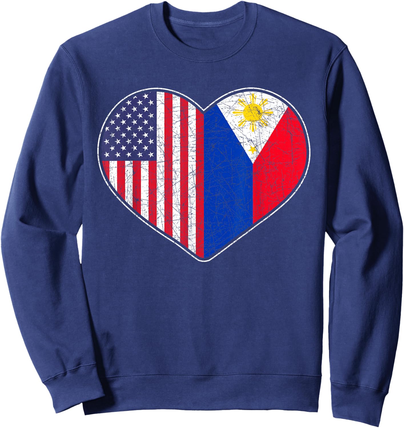 USA Flag Heart Filipino Heritage Pinoy Love Philippines Sweatshirt - Sweatshirt | Navy
