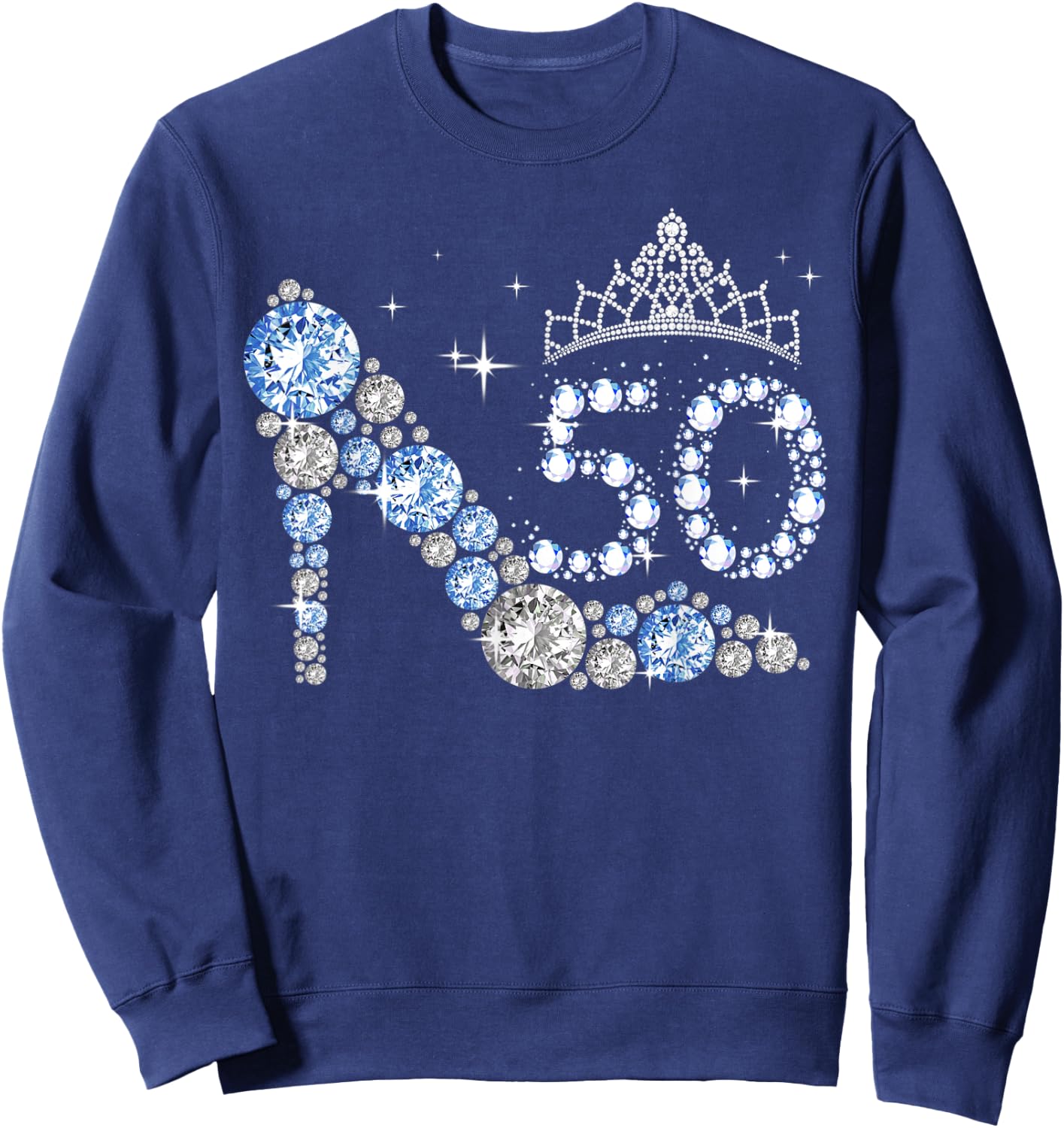 mb 50th Birthday Diamond High Heels Crown Sparkling Women Sweatshirt - Sweatshirt | Navy
