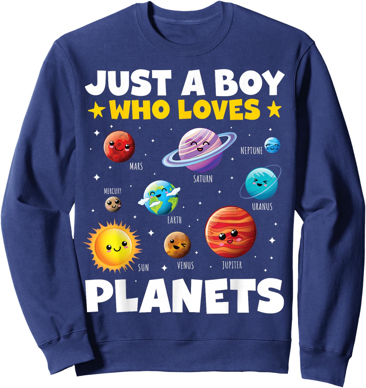 Kids Just a Boy Who Loves Planets Solar Space Science Boys Sweatshirt - Sweatshirt | Navy