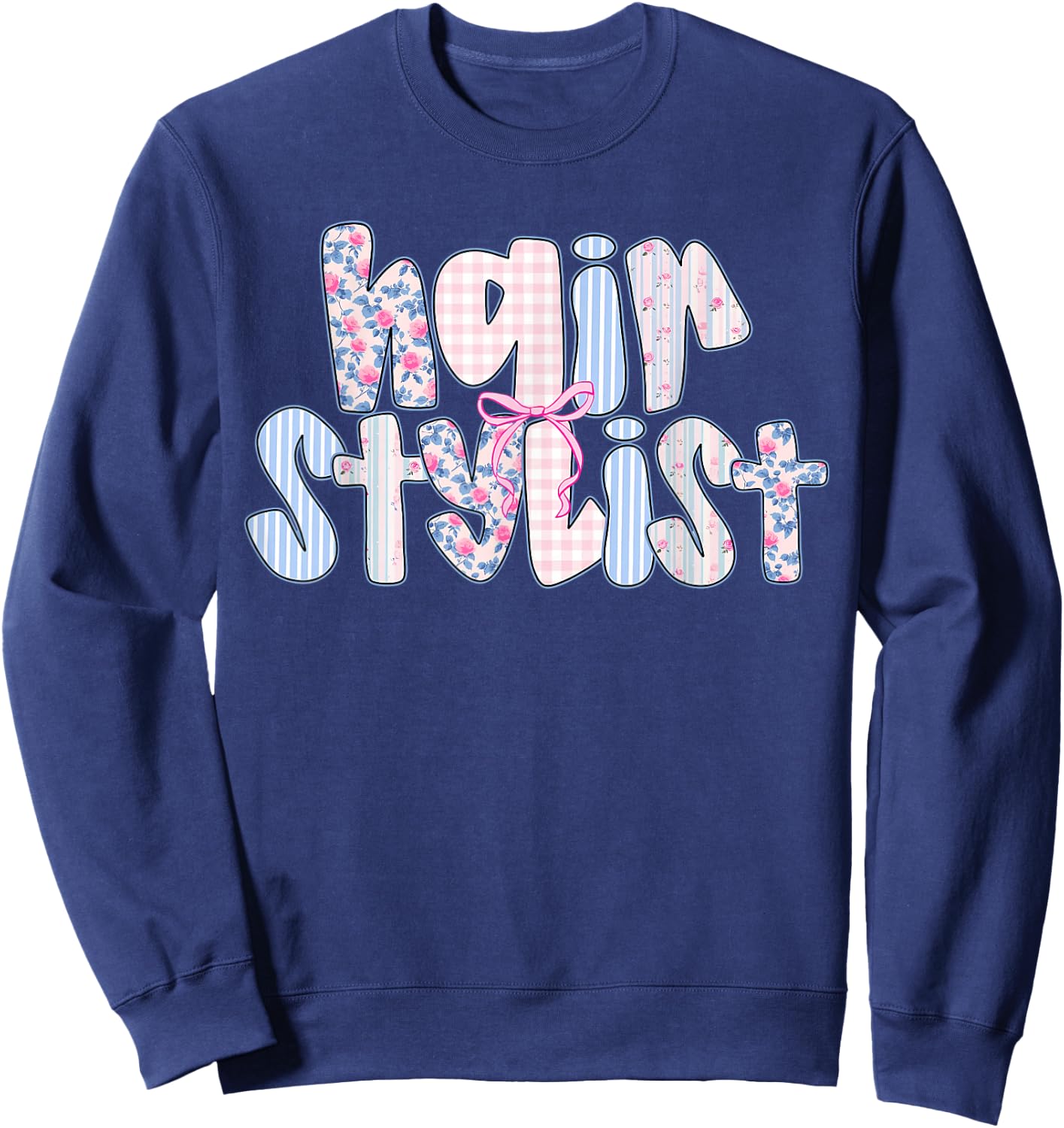 Coquette Floral Checkered Hairstylist Cosmetologist Barber Sweatshirt - Sweatshirt | Navy