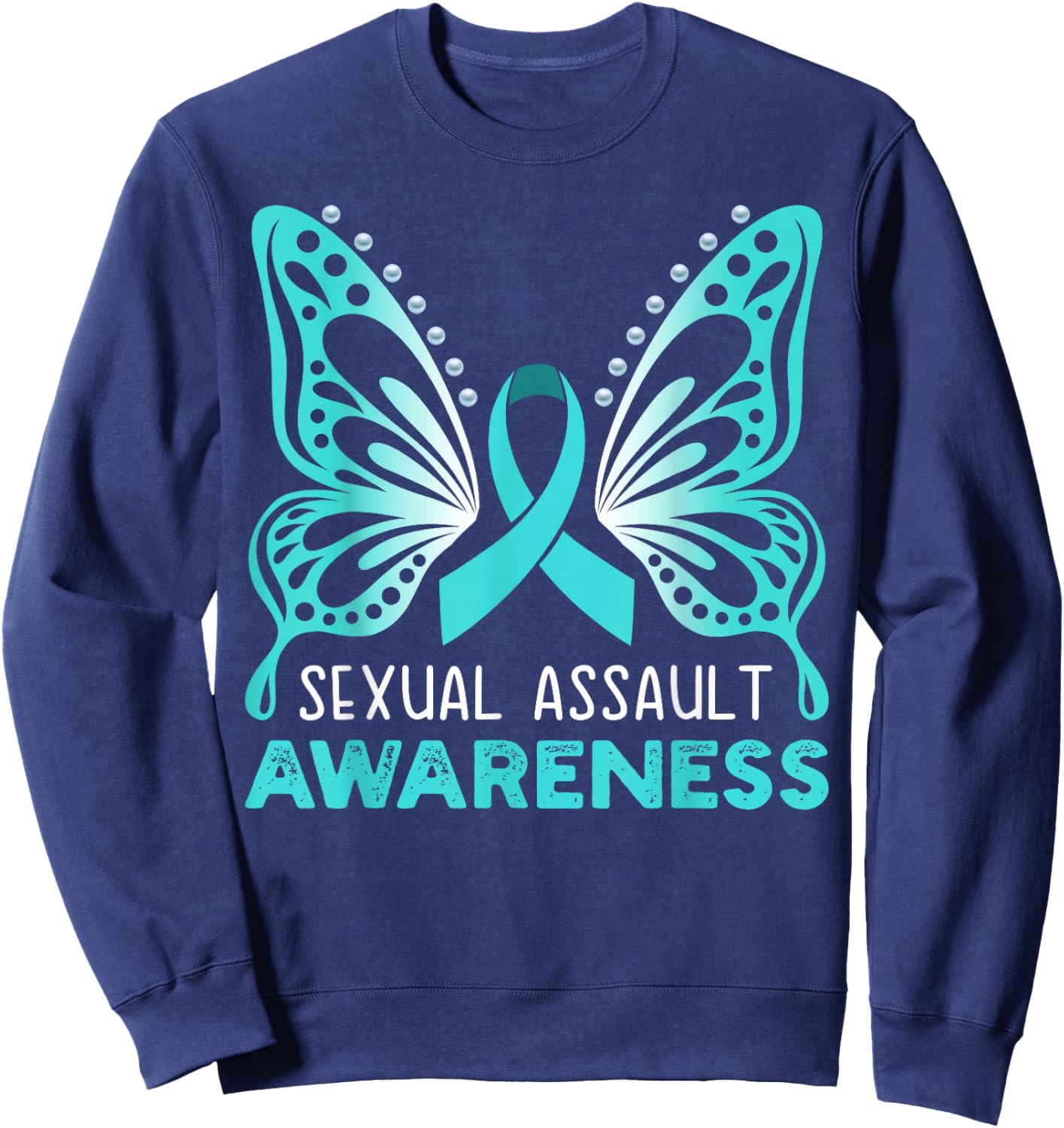 Teal Ribbon, Teal Butterfly, Sexual Assault Awareness Women Sweatshirt - Sweatshirt | Navy