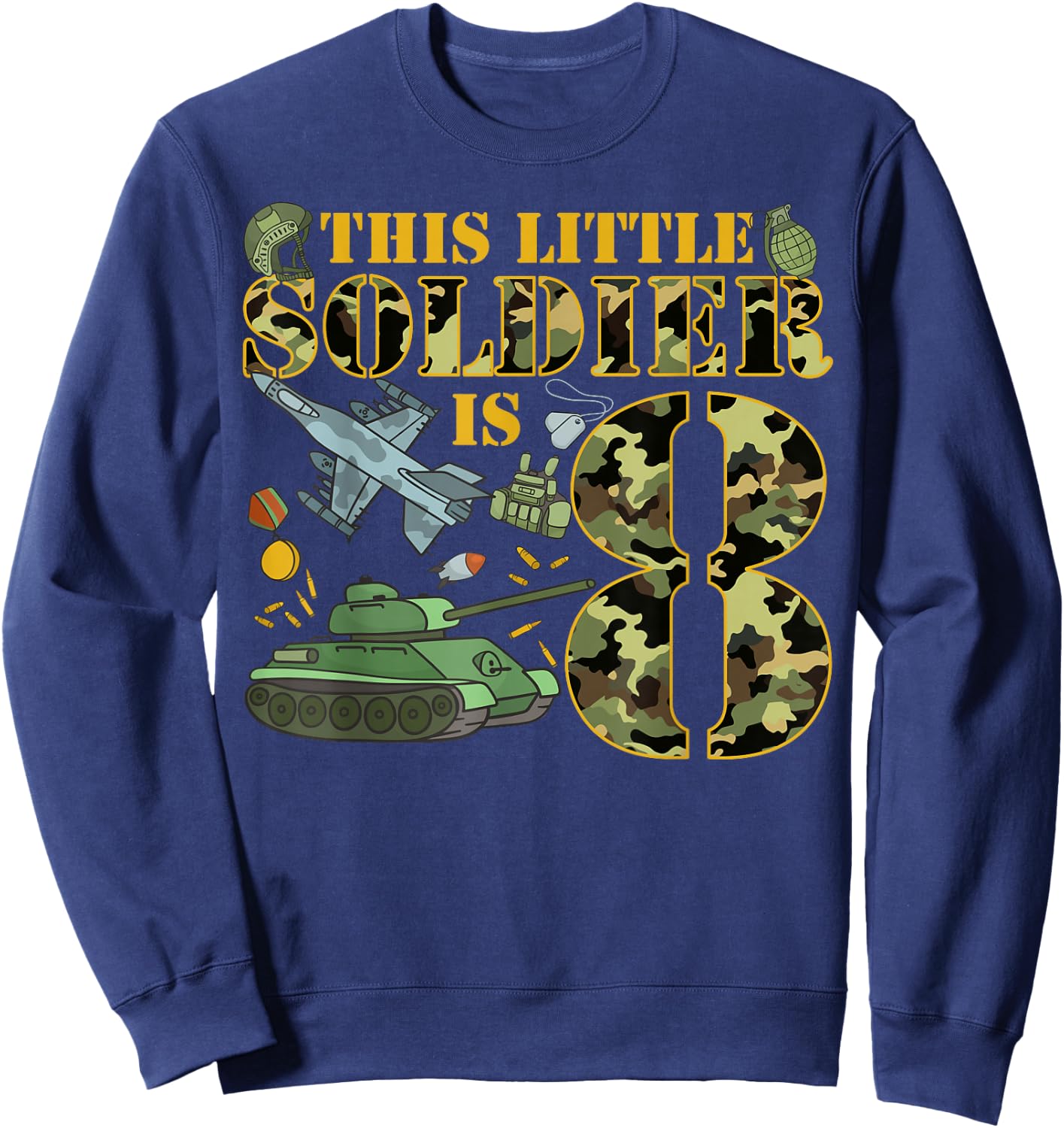 8 Years Old Soldier Birthday Boy 8th Birthday Camo Sweatshirt - Sweatshirt | Navy