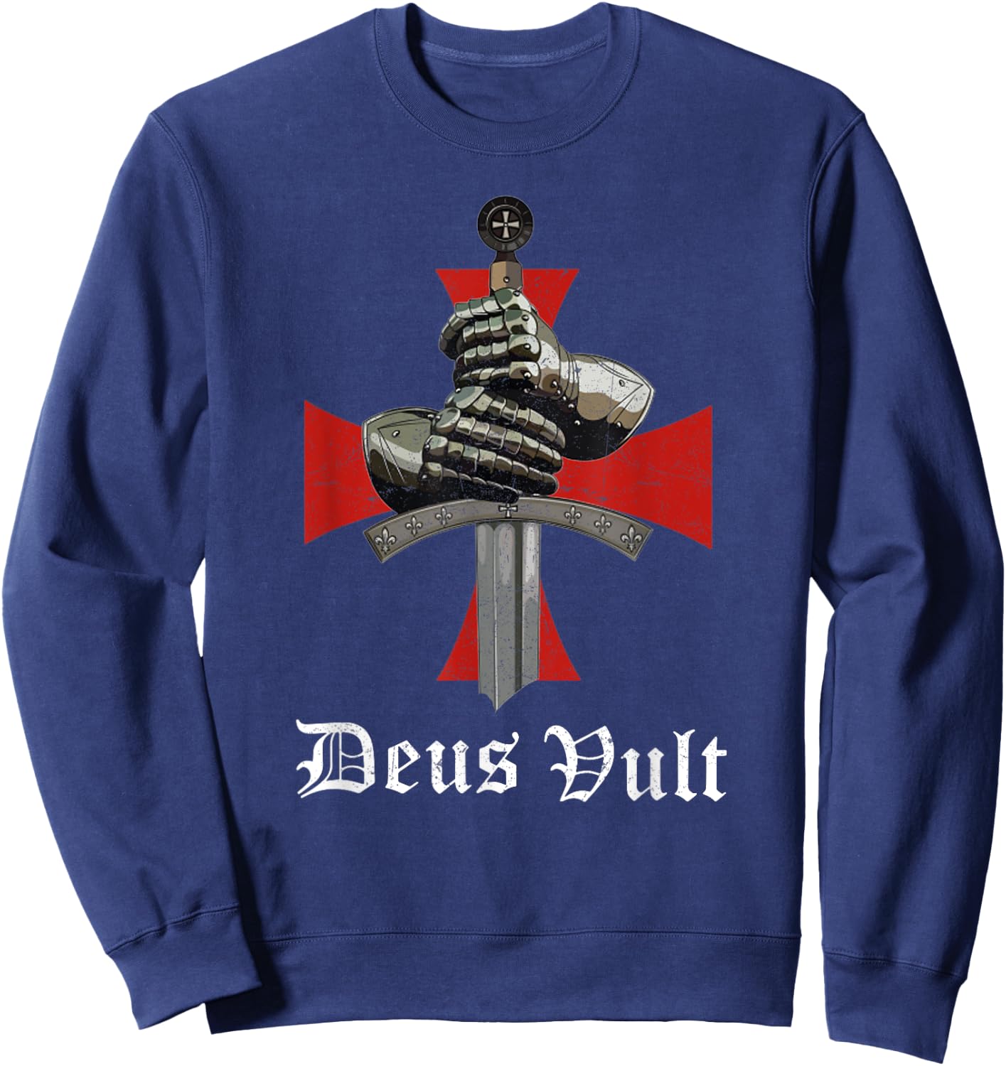 Christian Knight Templar Crusader Sword Armor Deus & Vult Sweatshirt - Sweatshirt | Navy