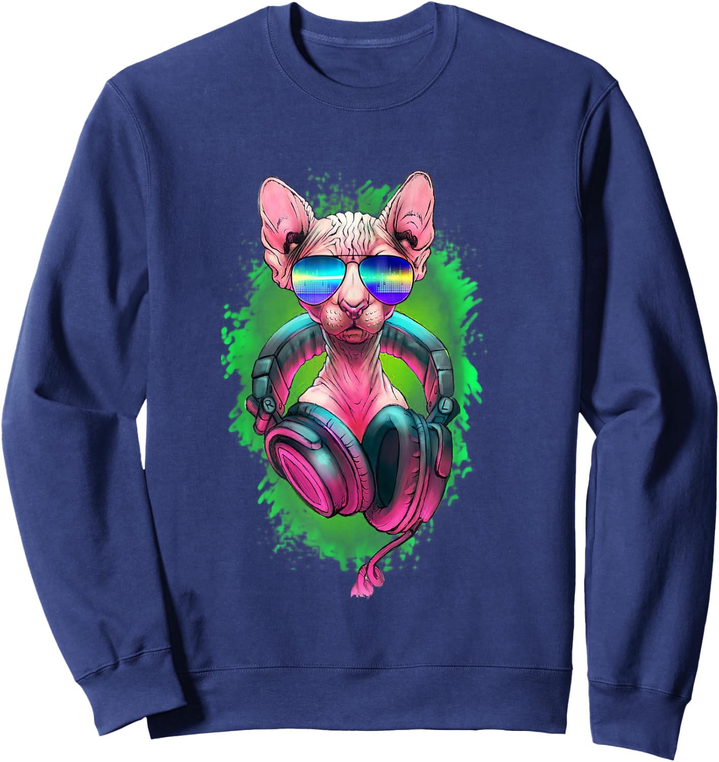 Rave Sphynx EDM Kitty DJ Kitten Cat Hairless Lovers Owner Sweatshirt - Sweatshirt | Navy