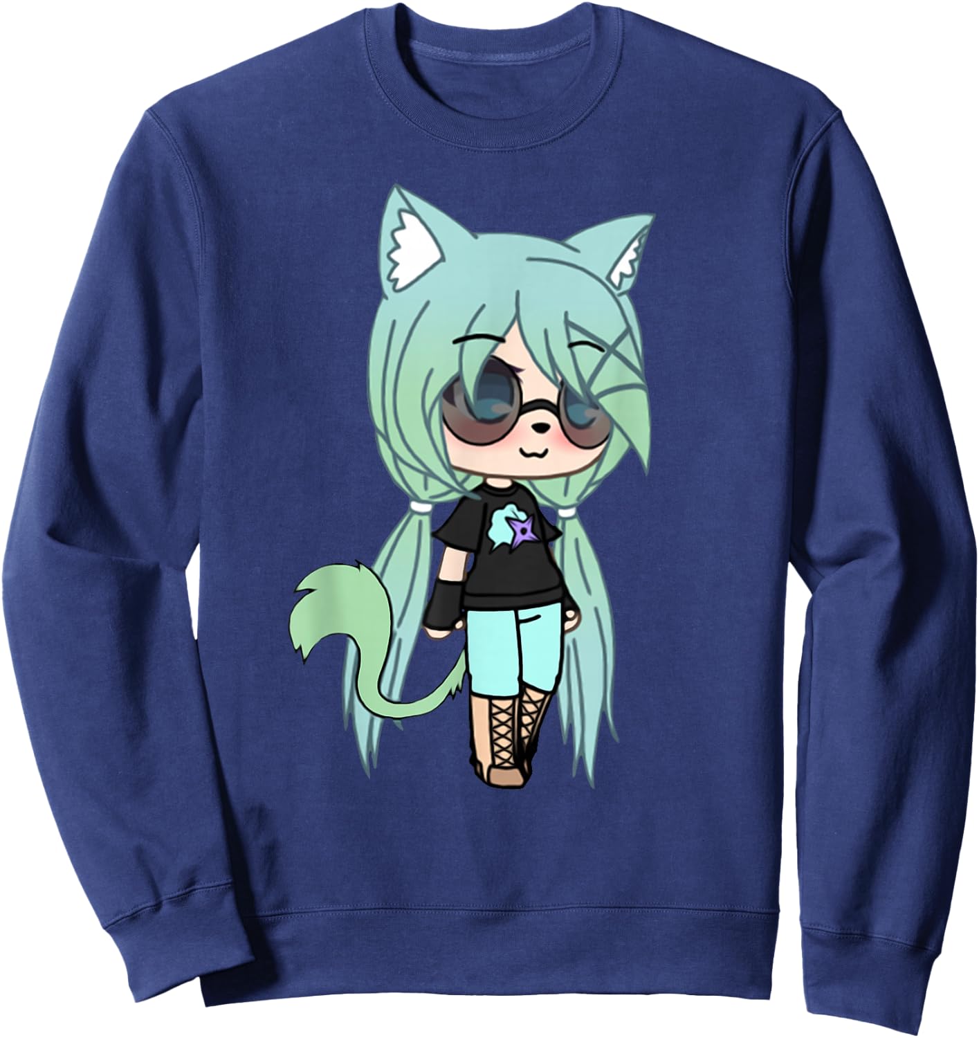 Cute Chibi Style Kawaii Anime Girl Chloe Chan The Tomboy Sweatshirt - Sweatshirt | Navy