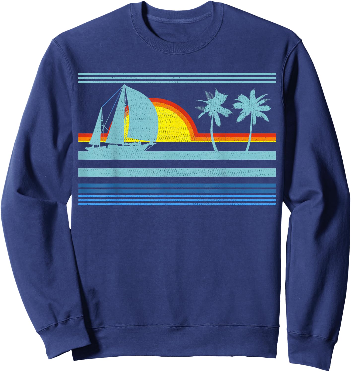 Retro Palm Tree Shirt - Tropical Beach Vintage Style 70s 80s Sweatshirt - Sweatshirt | Navy