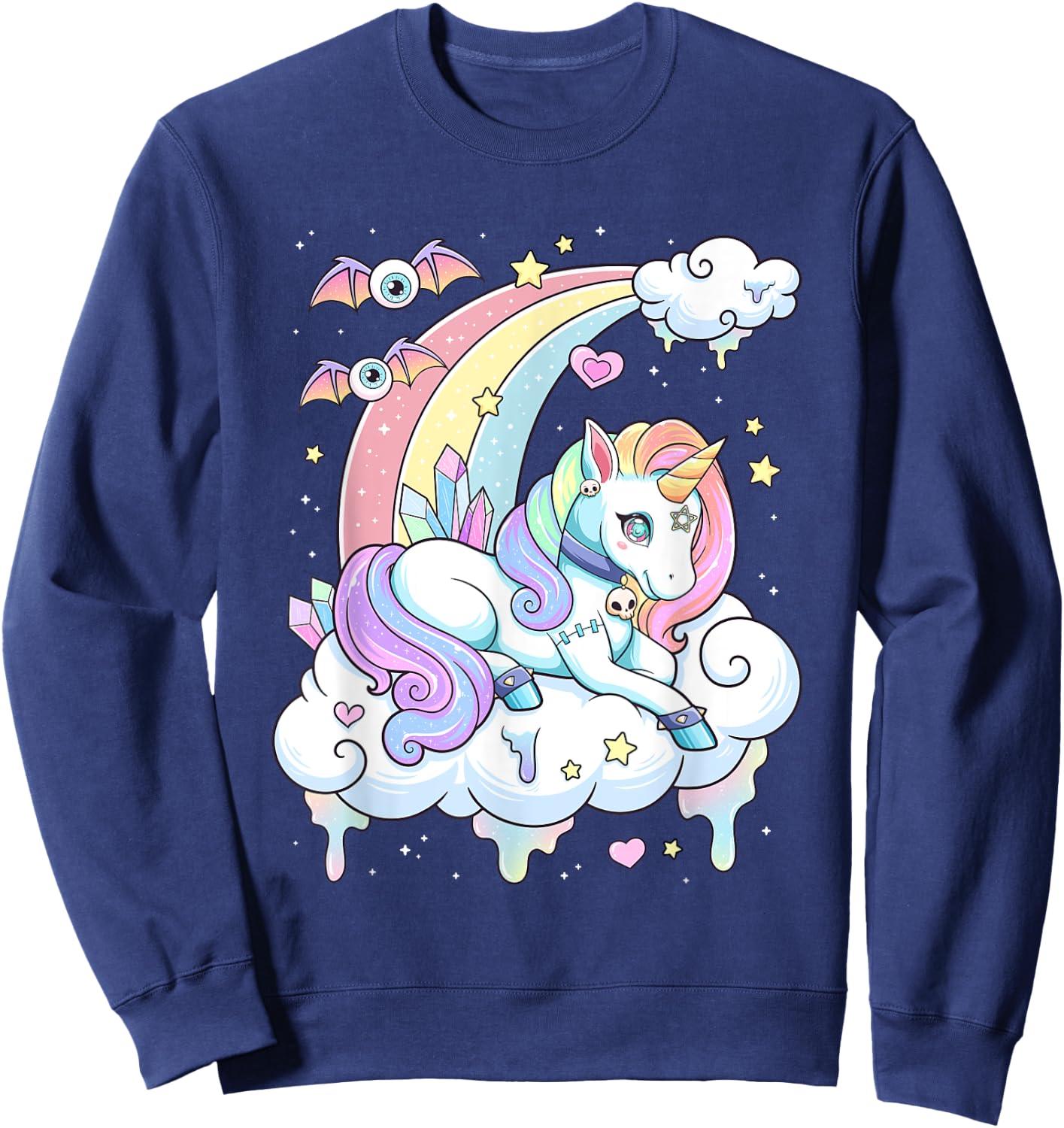 Kawaii Pastel Goth Cute Scary Rainbow Unicorn Sweatshirt - Sweatshirt | Navy