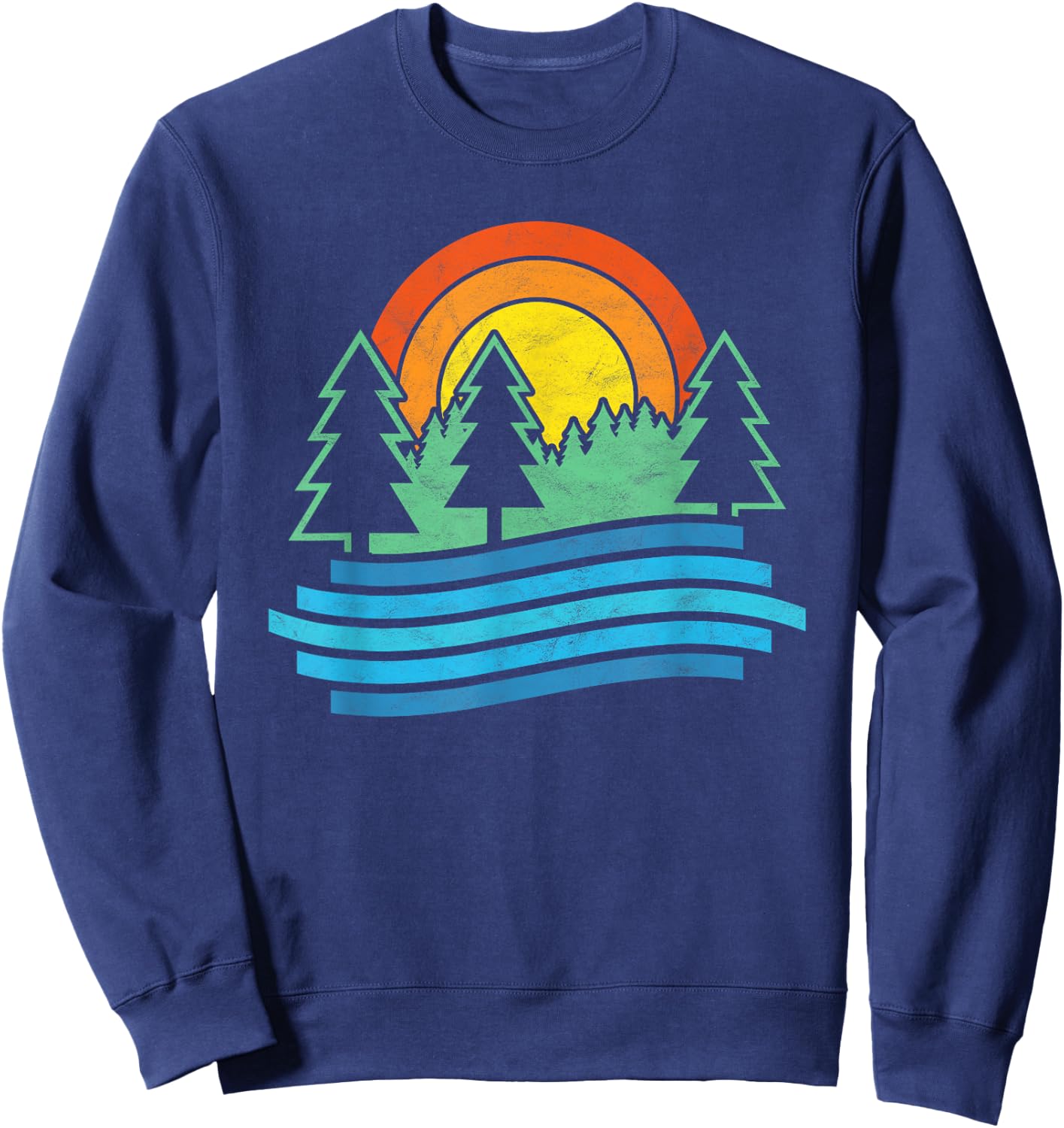 Outdoors Tree & River Design Vintage Nature Shirt Sweatshirt - Sweatshirt | Navy