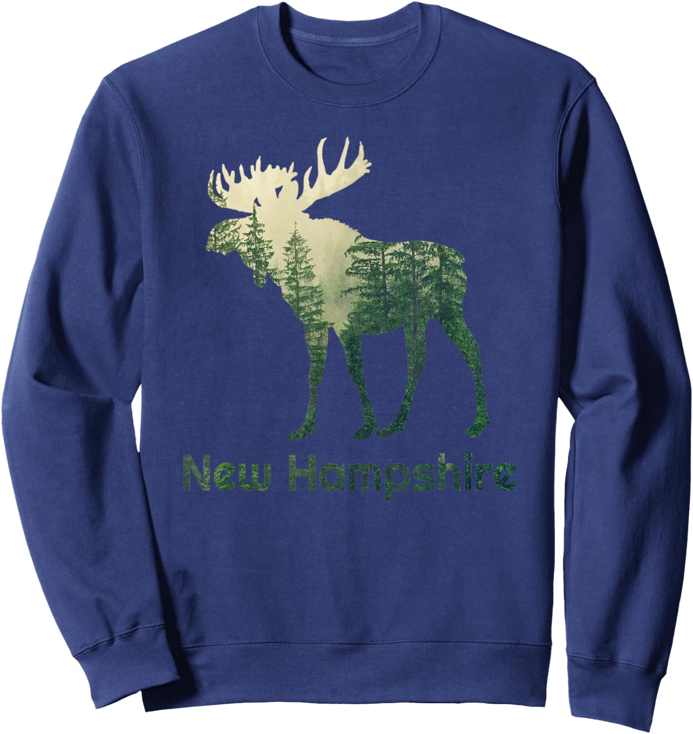 State Of New Hampshire Moose Forest Tree Hunter Wildlife Sweatshirt - Sweatshirt | Navy