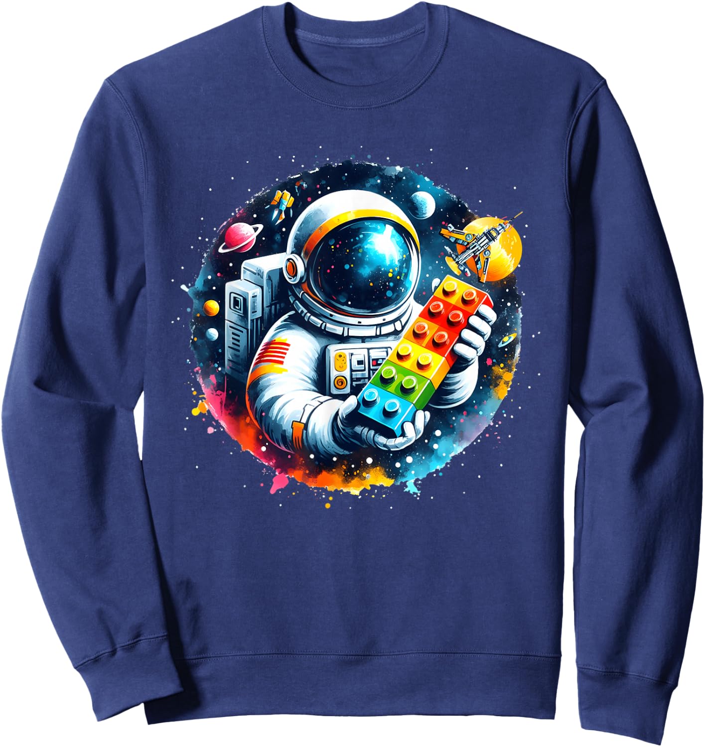 Astronaut Moon Space Shirt Galaxy Shirt Building Blocks STEM Sweatshirt - Sweatshirt | Navy