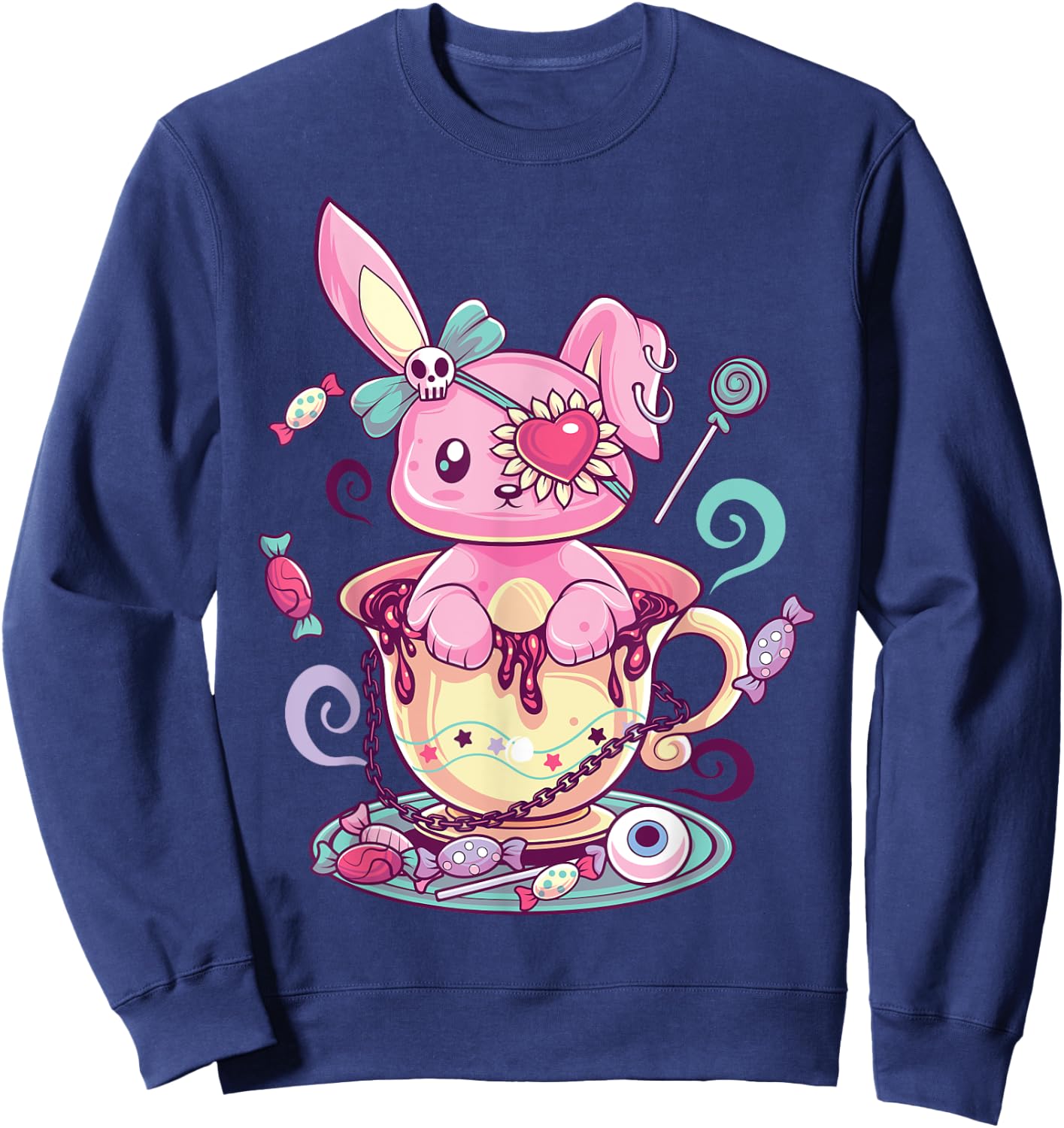Kawaii Pastel Goth Cute Creepy Rabbit Menhera Occult Bunny Sweatshirt - Sweatshirt | Navy