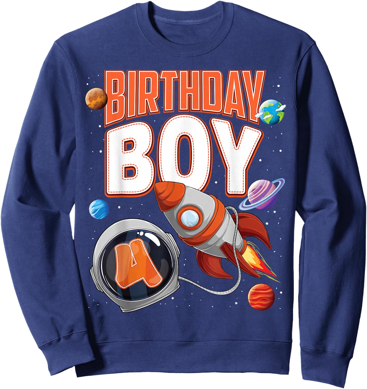 4 Year Old Spaceship Boy 4th Birthday Space Shuttle Rocket Sweatshirt - Sweatshirt | Navy