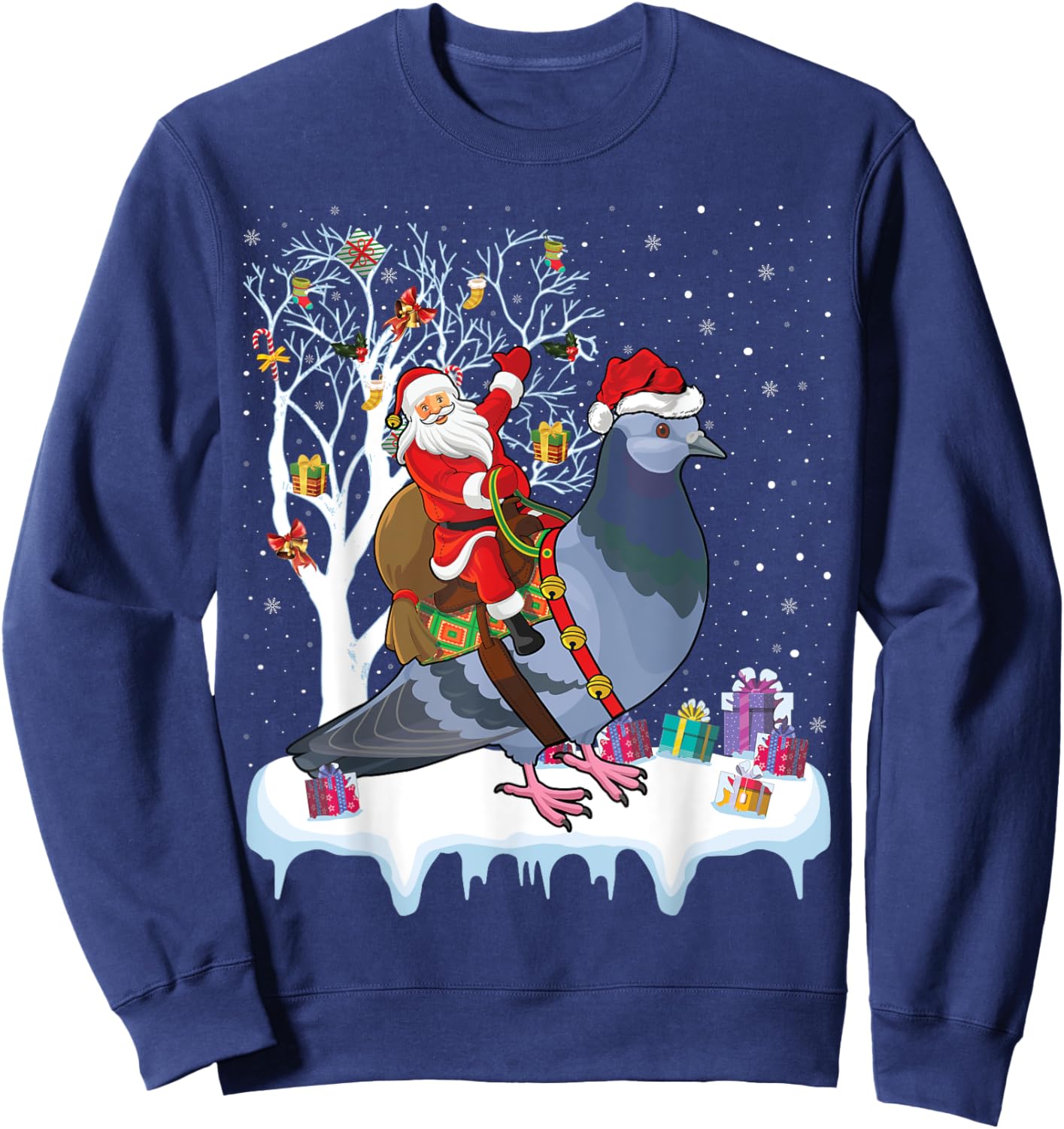 Pigeon Bird Lover Xmas Gift Santa Riding Pigeon Christmas Sweatshirt - Sweatshirt | Navy