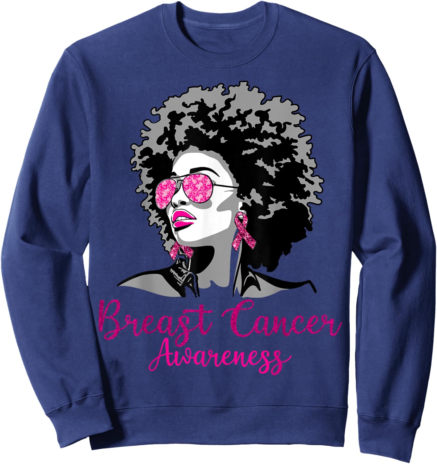 Afro African American Breast Cancer Awareness Black Sweatshirt - Sweatshirt | Navy