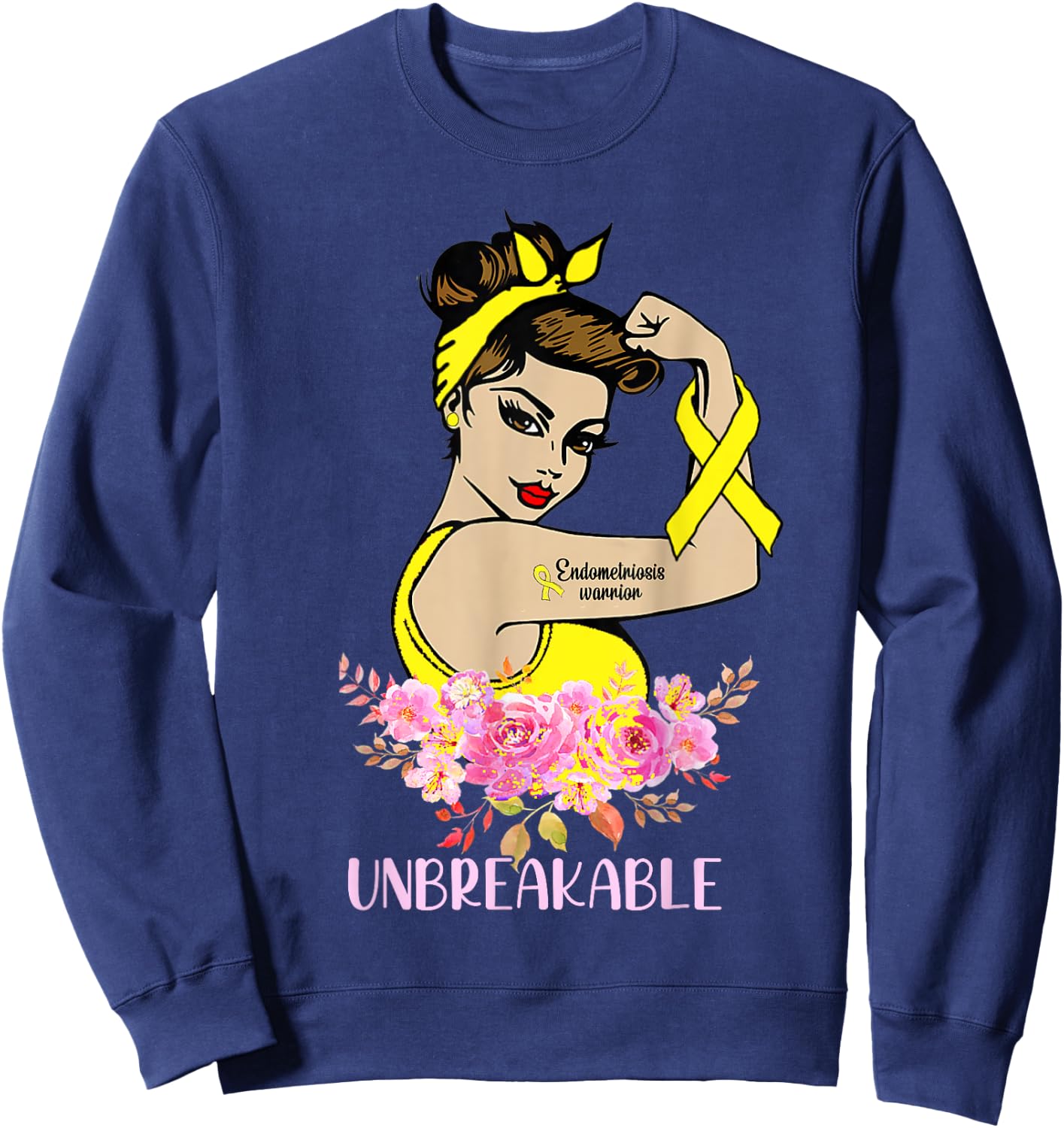 Endometriosis Warrior Unbreakable Arm Tattoo Strong Woman Sweatshirt - Sweatshirt | Navy