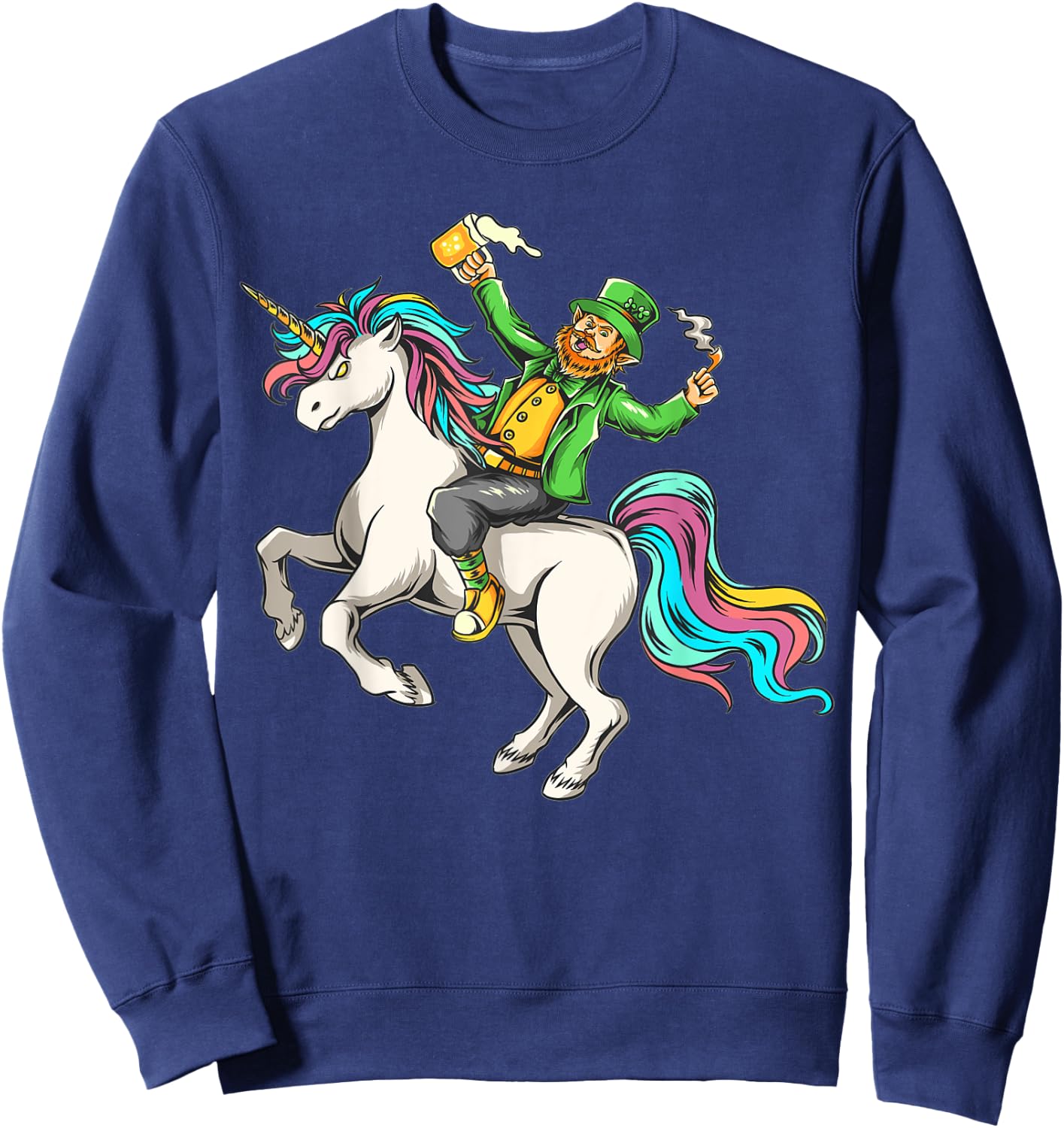 Leprechaun riding a Lepricorn Unicorn St Patricks Day Sweatshirt - Sweatshirt | Navy